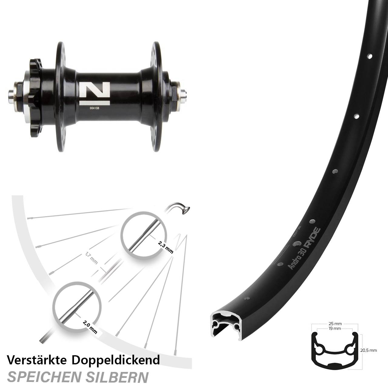 Ryde Andra 30 Novatec D-041 28-29 Zoll Disc Vorderrad für Schnellspanner