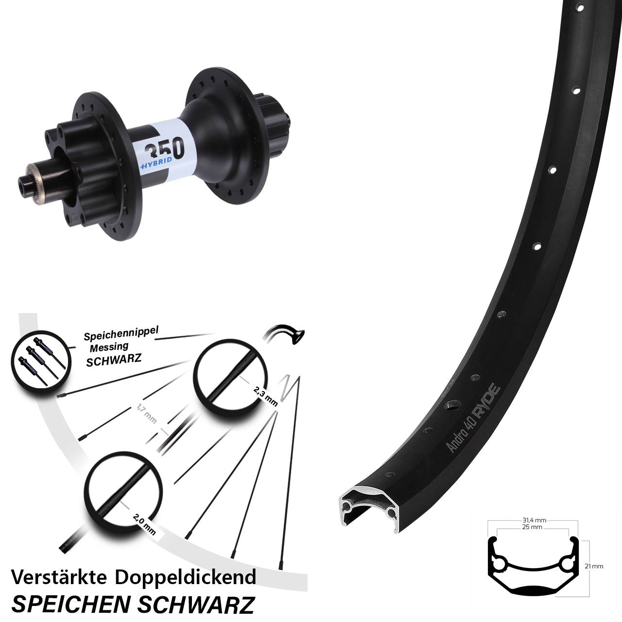 Hinterrad 20 Zoll Ryde Andra 40 DT Swiss 350 Hybrid Singlespeed 5x135 6-Loch