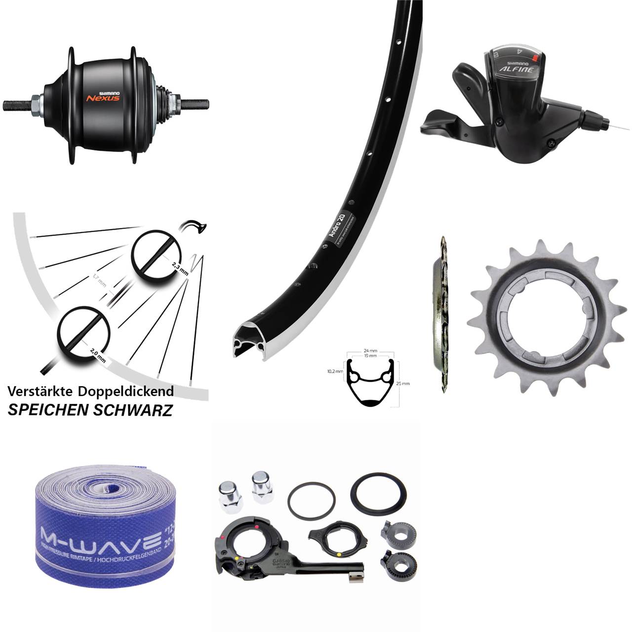 28 Zoll Ryde Andra 20 Shimano Nexus 8 Gang Freilauf Hinterrad schwarz