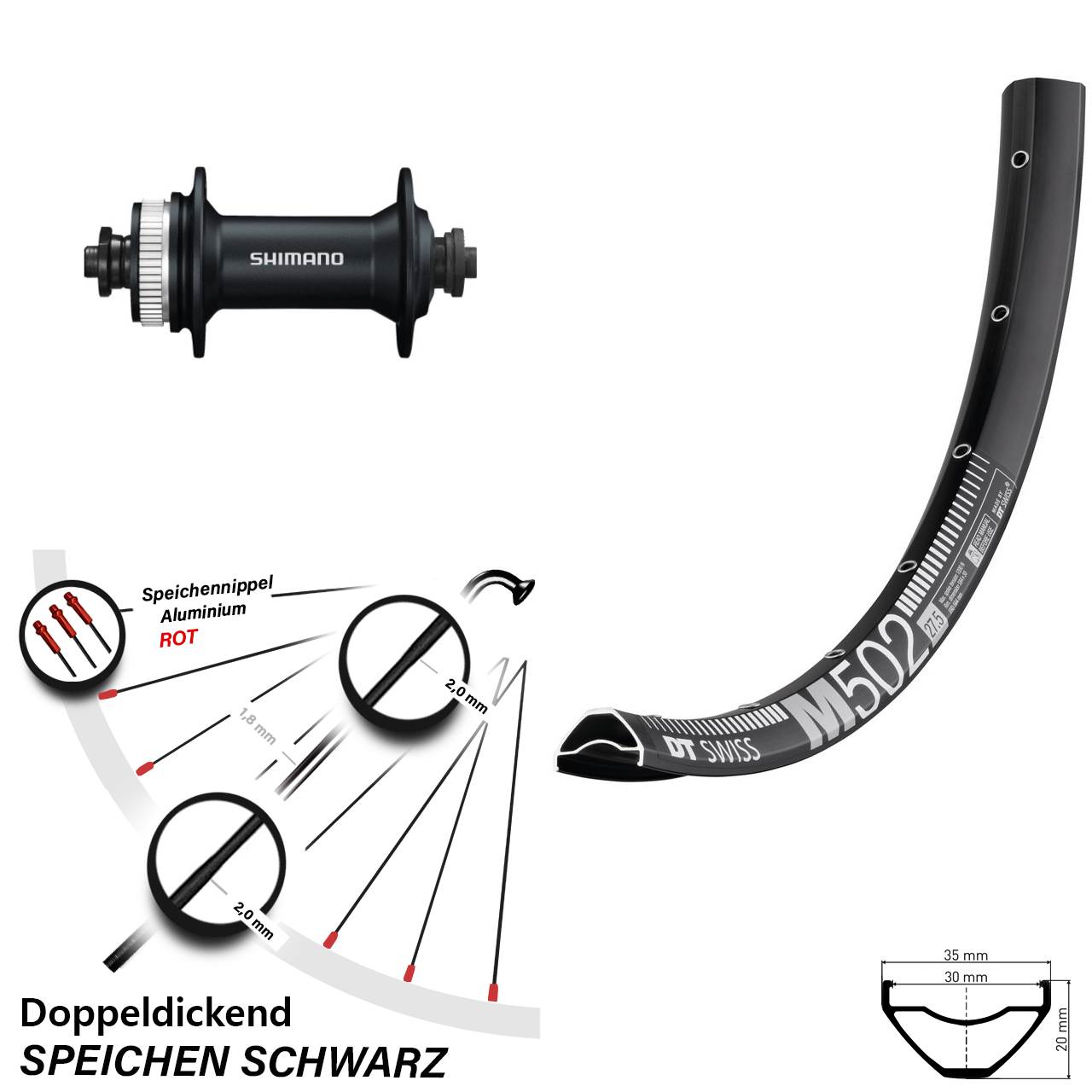 DT Swiss M 502 Shimano HB-M4050 27,5 Zoll Disc Vorderrad QR