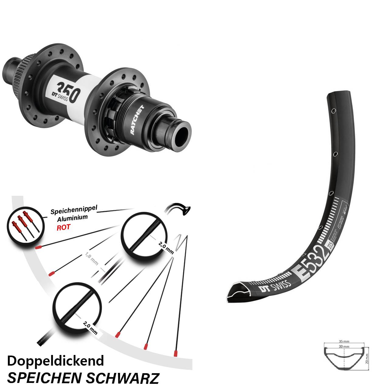 DT Swiss E532-350 29 Zoll Hinterrad Centerlock 12x148 XD
