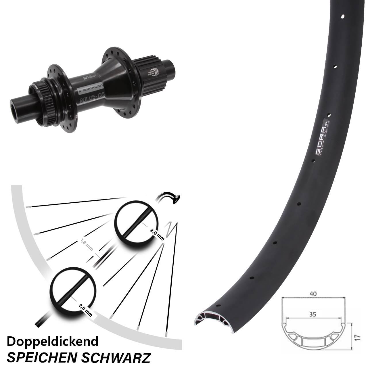 Disc Hinterrad 27,5 Zoll Gora 35 DT Swiss 370 Hybrid Shimano Micro Spline 12x142