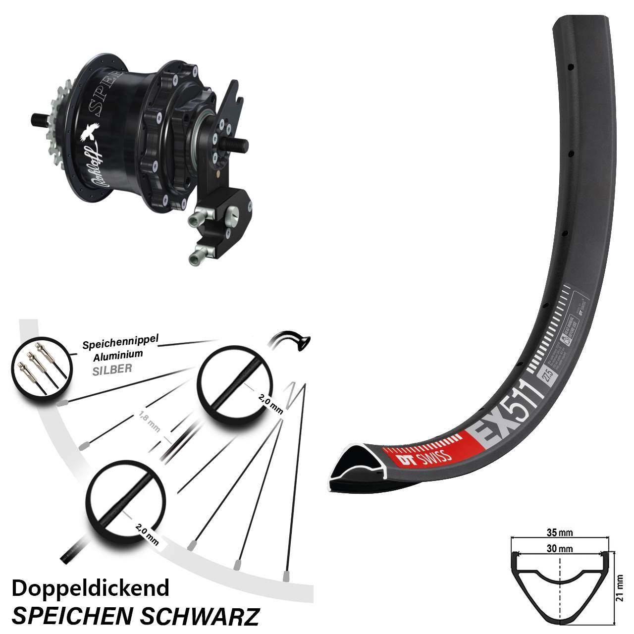 29 Zoll DT Swiss EX 511 Rohloff Speedhub TS DB OEM2 Tandem