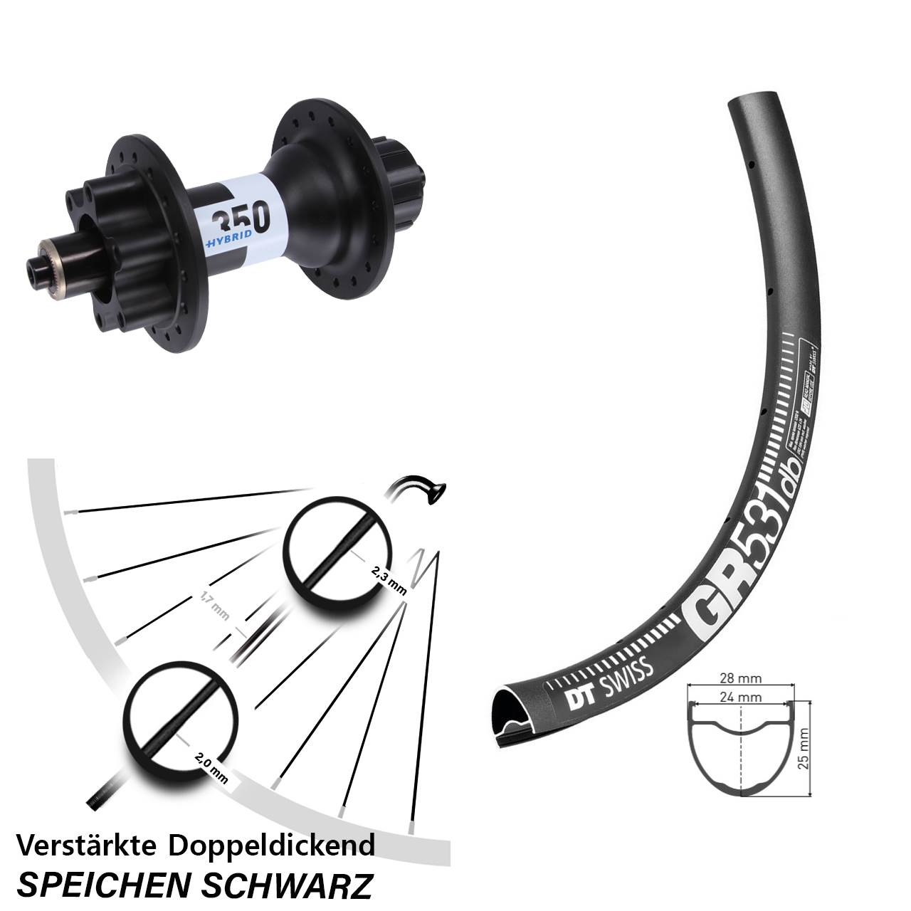 27,5 Zoll DT Swiss GR 531 DT Swiss 350 Hybrid Singlespeed Disc Hinterrad QR
