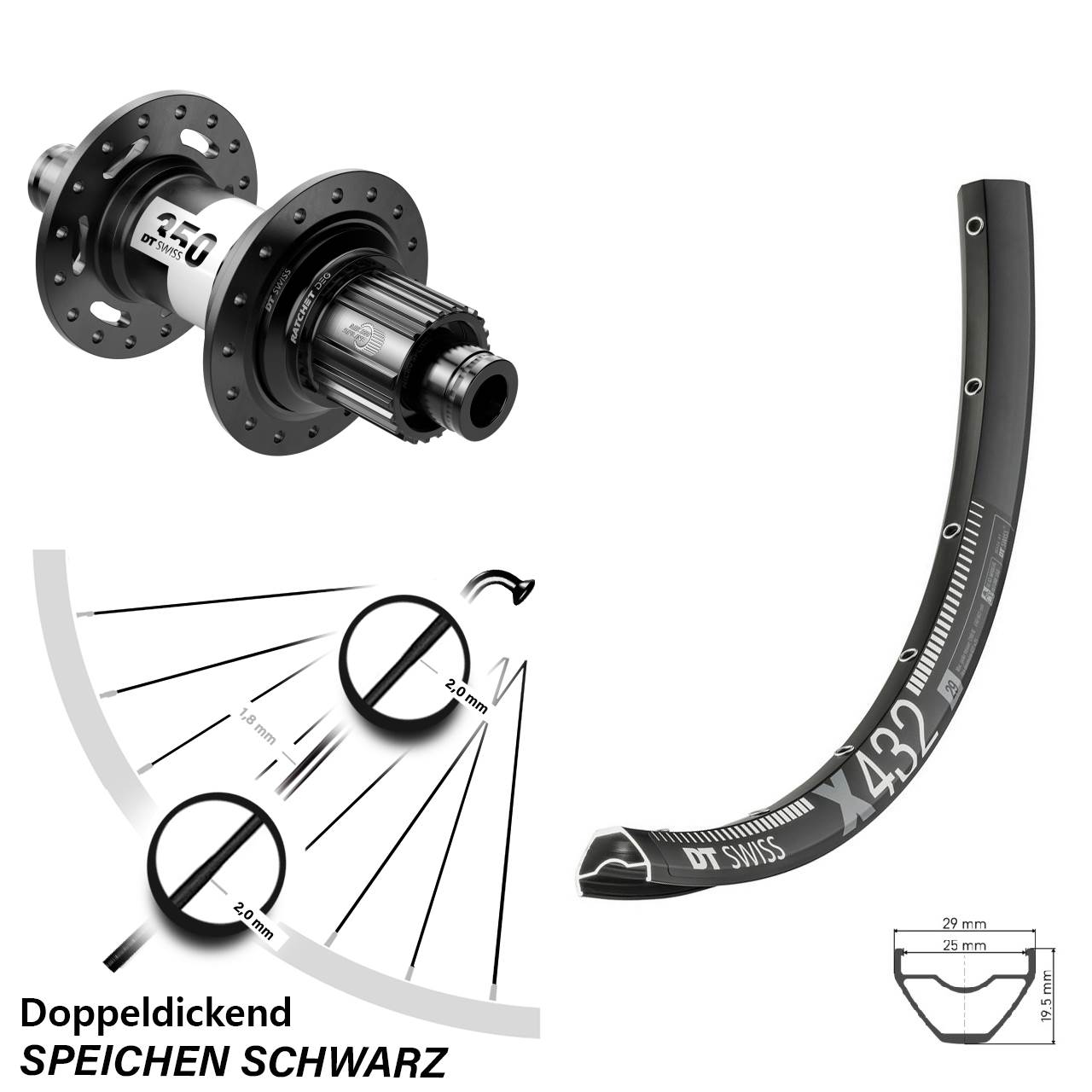 29 Zoll Hinterrad DT Swiss X 432-350 DEG72 Micro Spline Boost