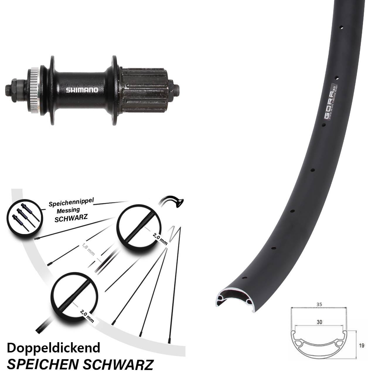 29 Zoll Gora 30 Shimano FH-UR600 Centerlock Hinterrad für Schnellspanner 8-12 fach HG