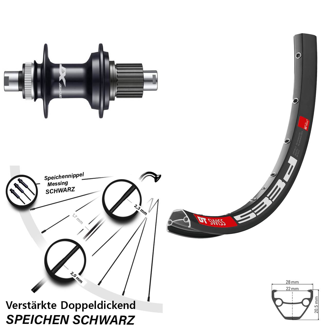 Disc Hinterrad 12x142 26 Zoll DT Swiss 533 D Shimano Deore XT FH-M8110 Micro Spline