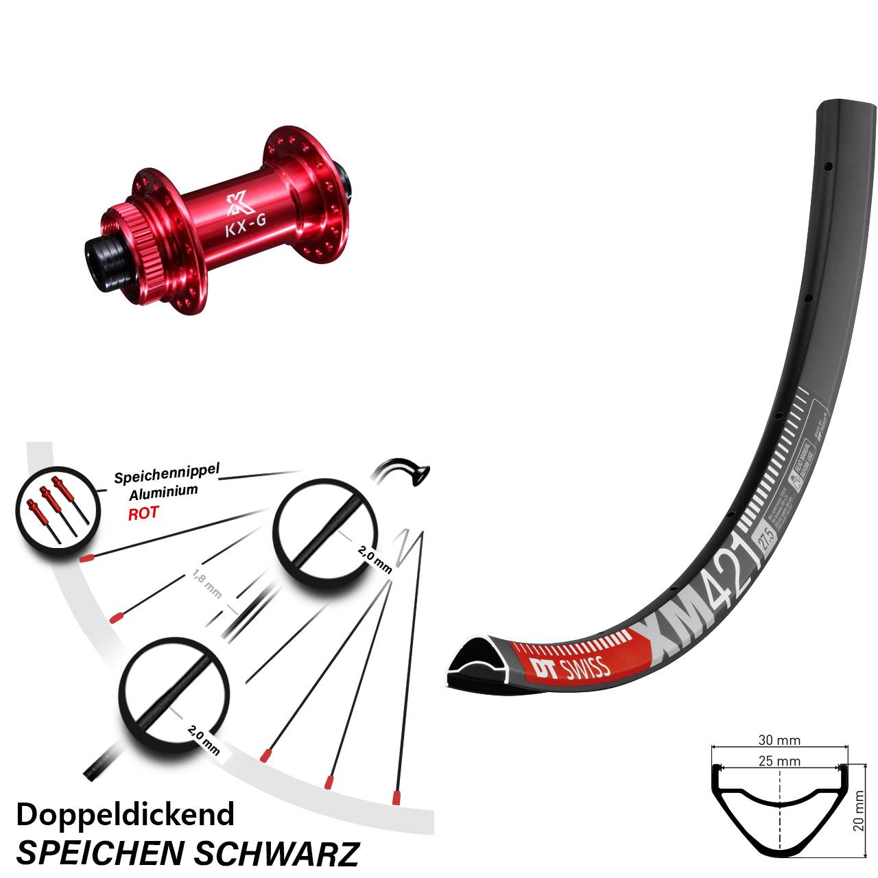 DT Swiss XM 421 KX-G rot 29 Zoll Disc Vorderrad 12x100