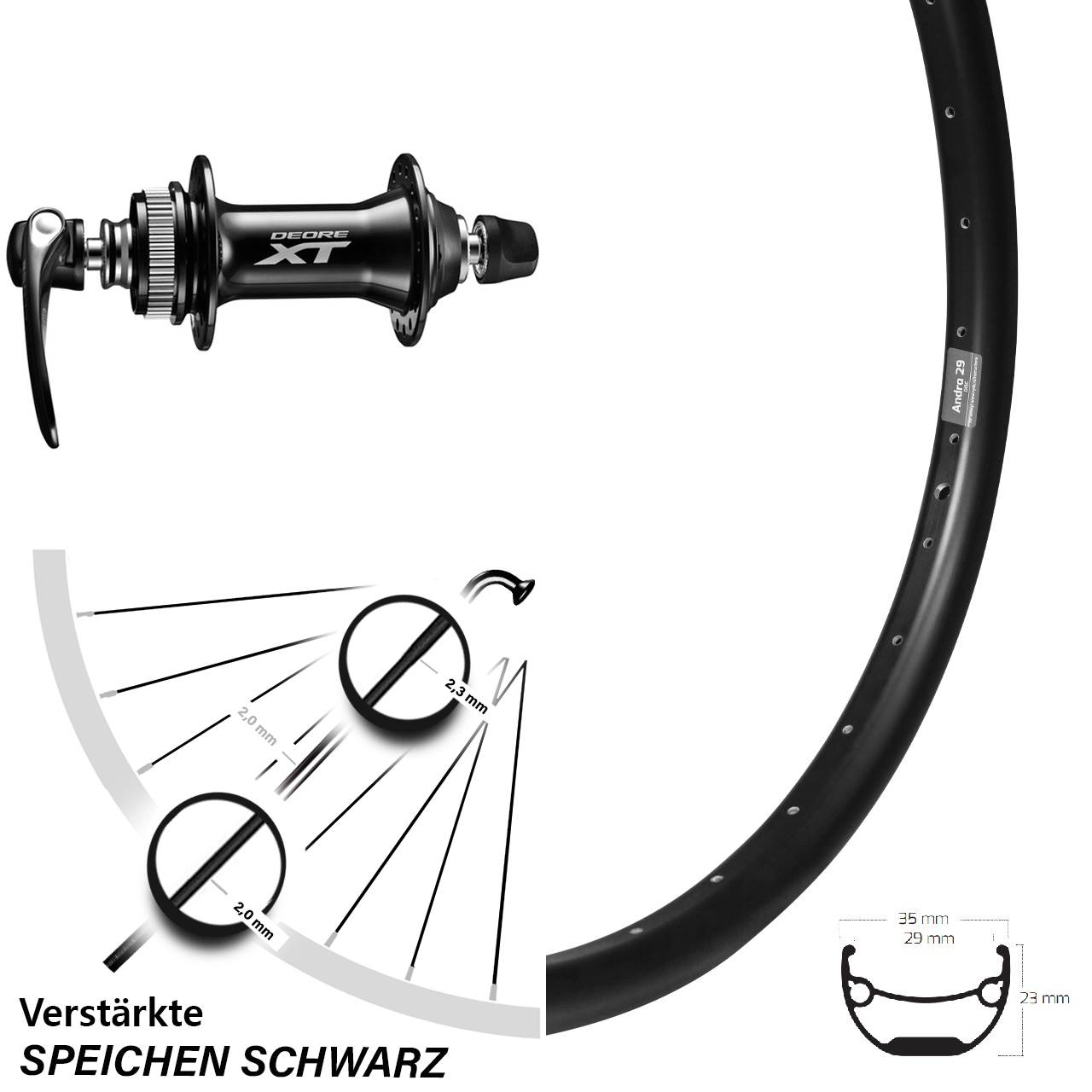 Vorderrad Ryde Andra 29 Zoll Disc Shimano HB-M8000
