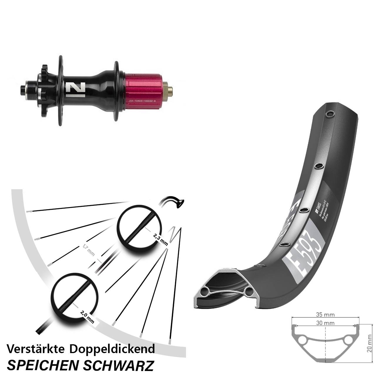 DT Swiss E 593 Novatec Superlight 27,5 Zoll Disc Laufrad für Schnellspanner 8-12 fach