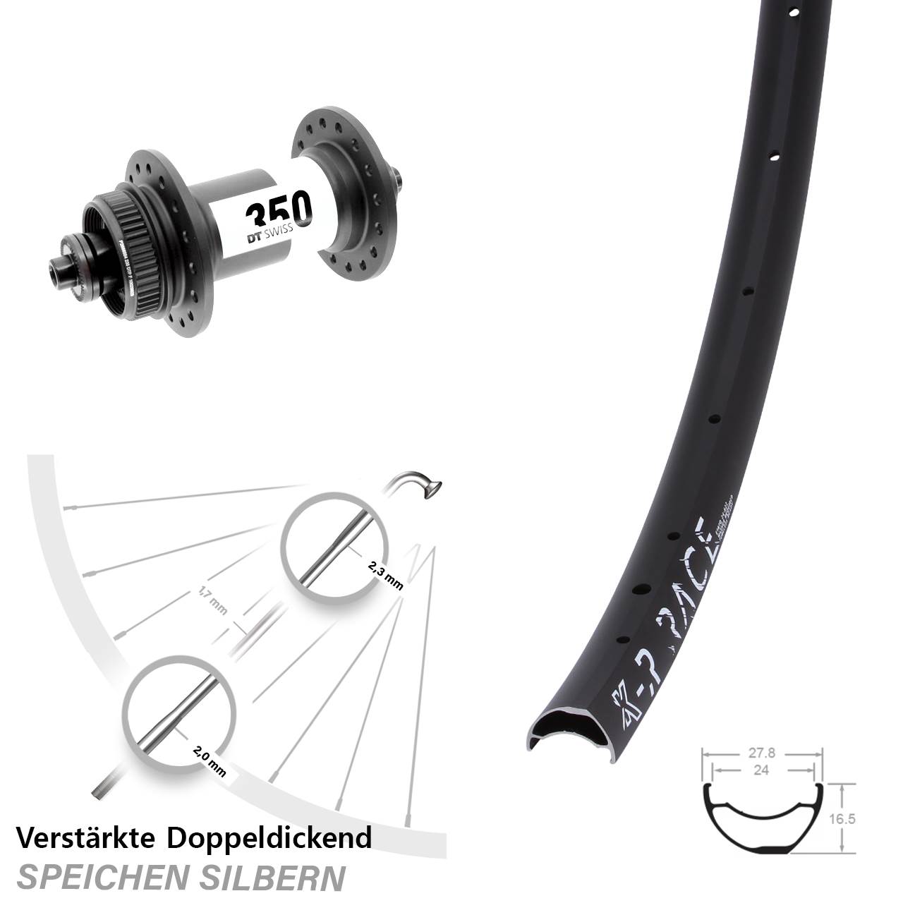 Centerlock Vorderrad für Schnellspanner KX-R Race DT Swiss 350