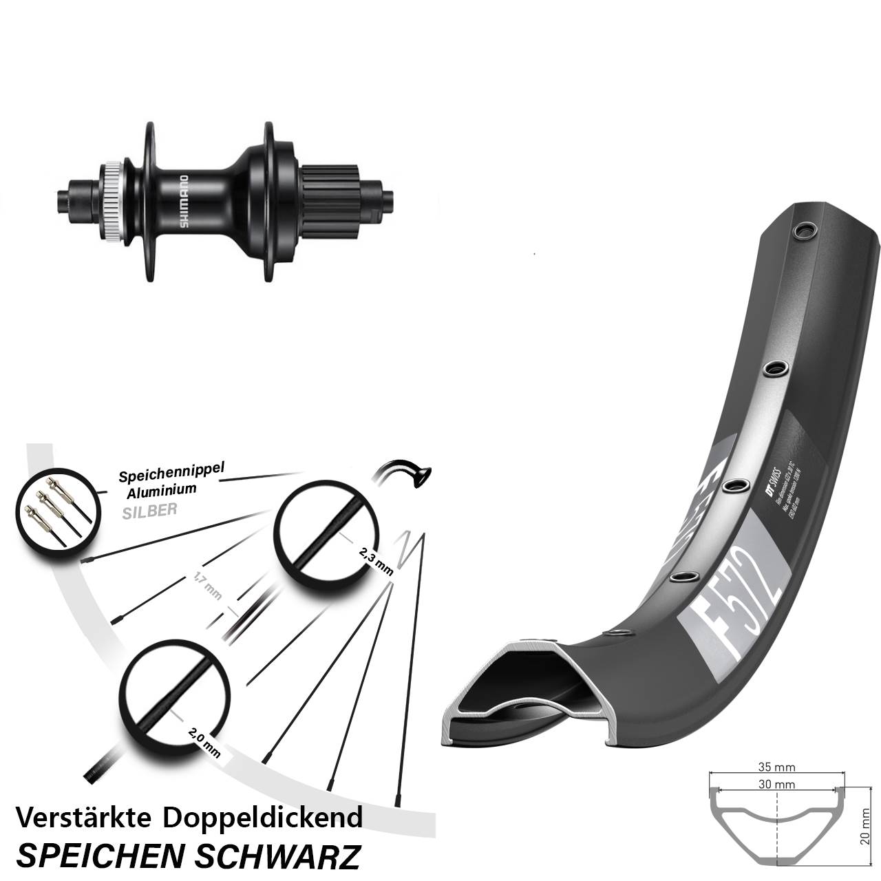 27,5 Zoll DT Swiss F572 Shimano FH-MT500 Disc Laufrad für Schnellspanner Micro Spline
