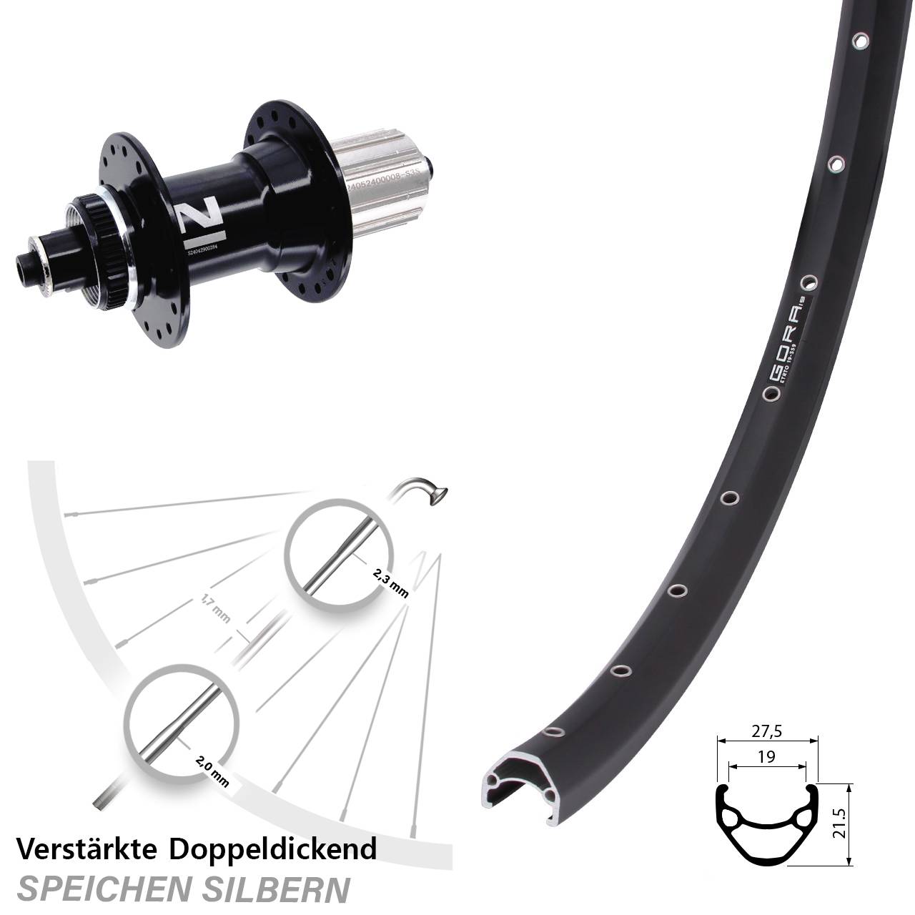 Gora 19 Novatec D042 28 Zoll Hinterrad Centerlock QR 8-12 fach HG