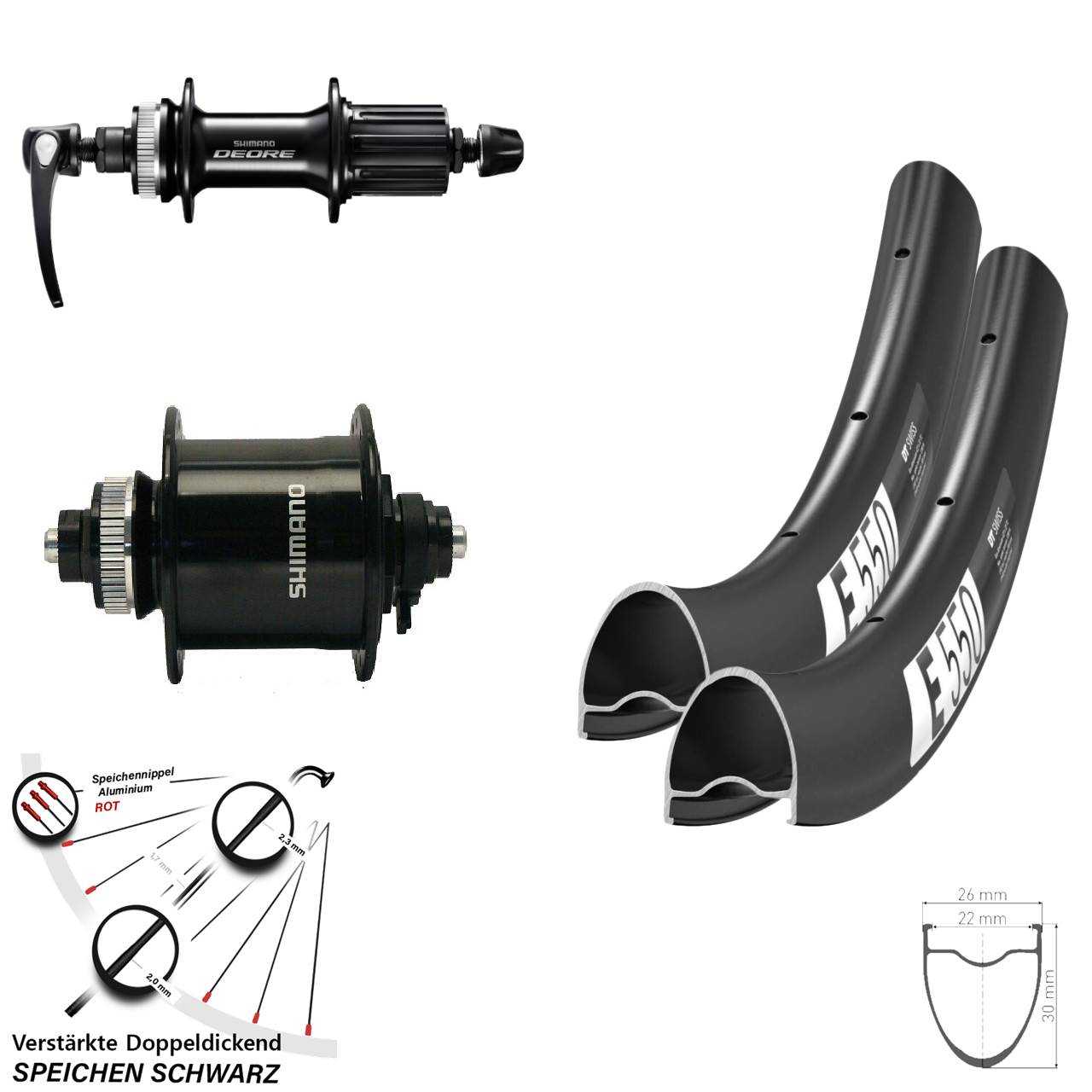 Disc Laufrad-Satz 28 Zoll DT Swiss E550 Shimano DH-UR700-3D Deore 8-11 fach HG QR
