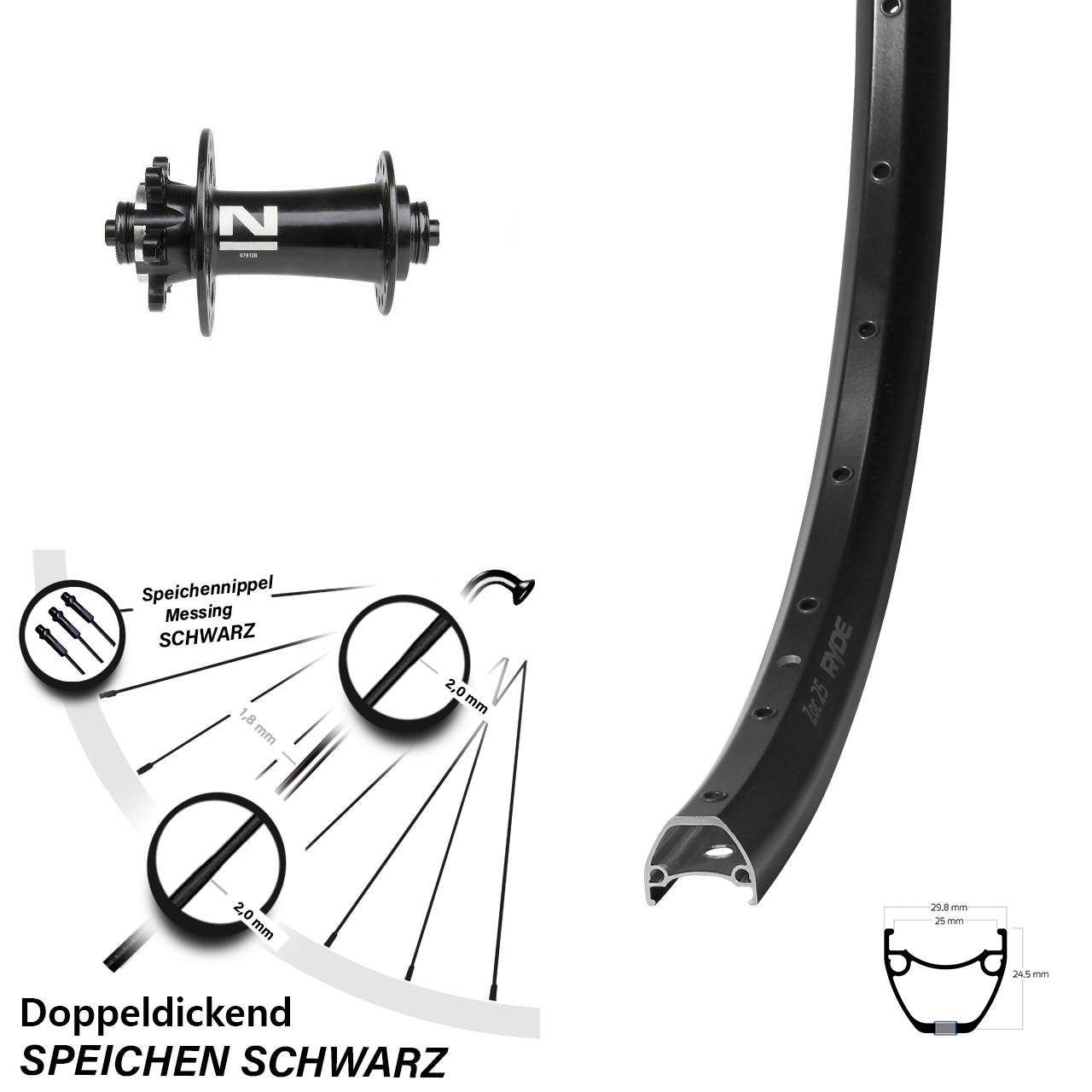 Vorderrad 6-Loch 28-29 Zoll Ryde ZAC 25 Novatec D791 für Schnellspanner