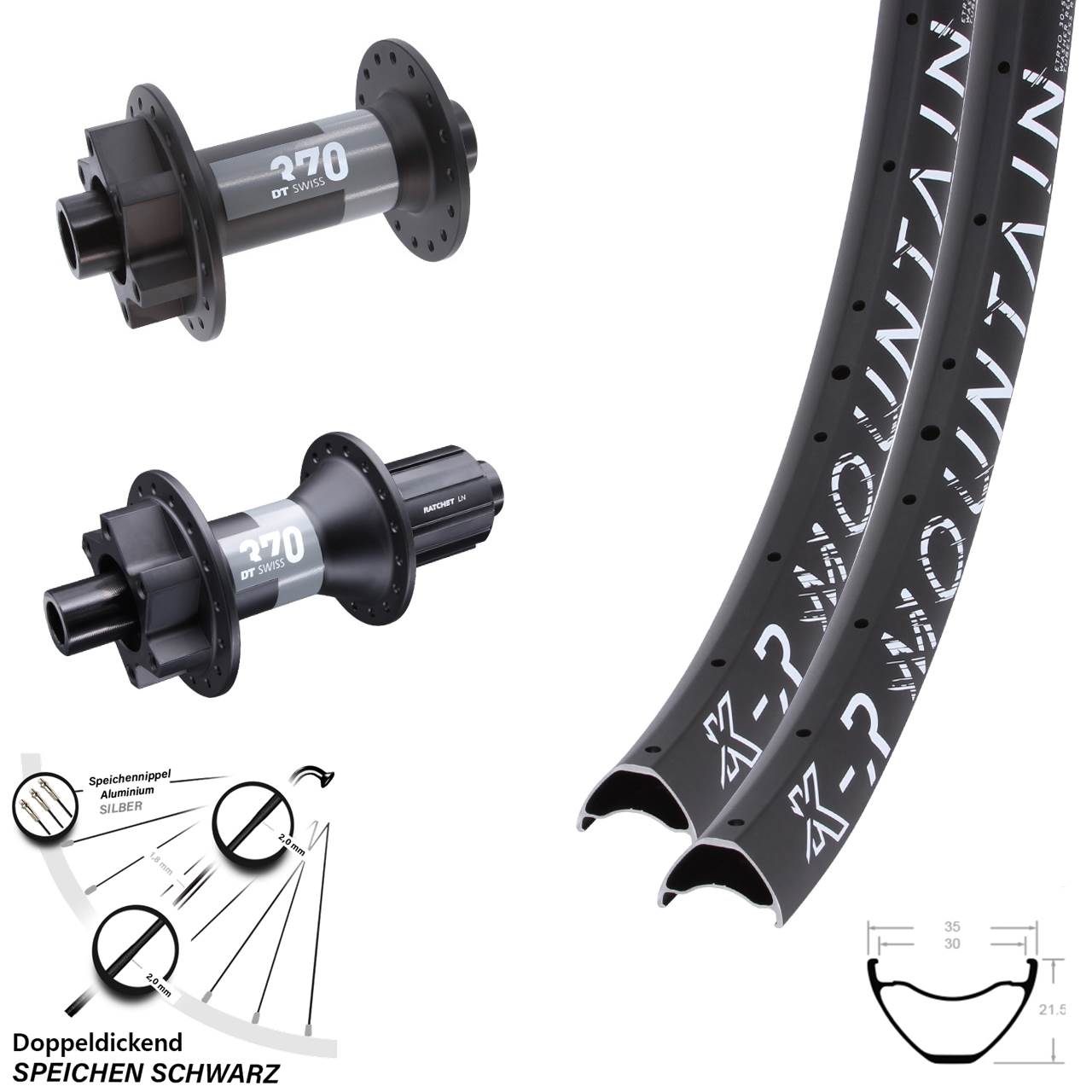 27,5/29 Zoll KX-R Mountain DT Swiss 370 6-Loch Laufradsatz 15x110 12x148 8-11 fach