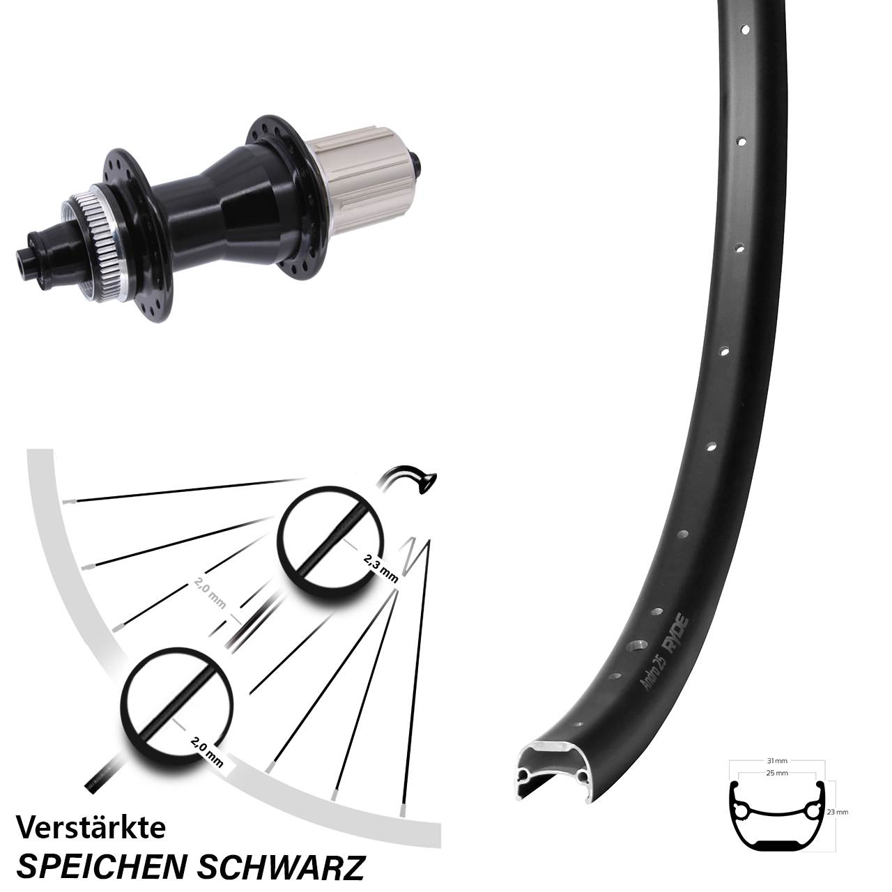 28-29 Zoll Ryde Andra 25 Novatec CL135 Disc Hinterrad für Schnellspanner 8-12 fach