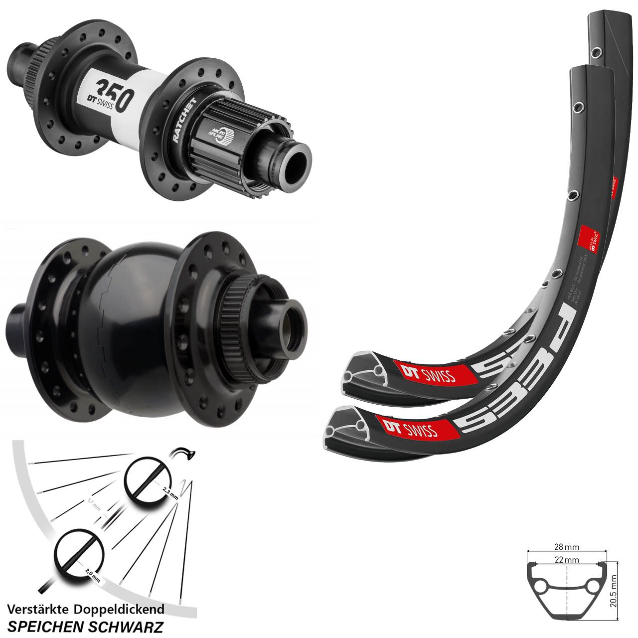 DT Swiss 533d-350 SON 28 650B Centerlock Laufradsatz 15x110 12x148 Micro Spline