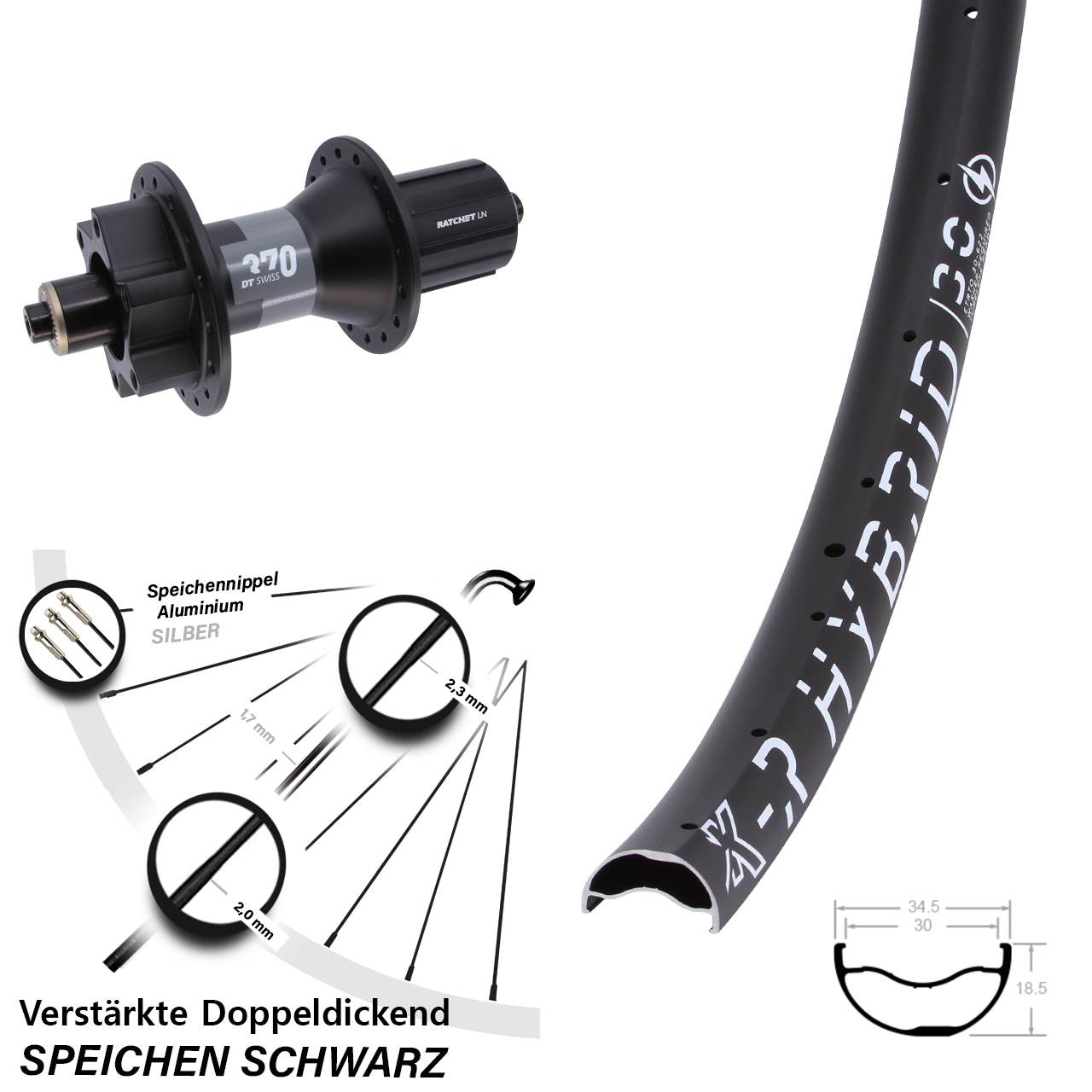 Disc Laufrad für Schnellspanner 29 Zoll KX-R Hybrid 30 DT Swiss 370 8-11 fach