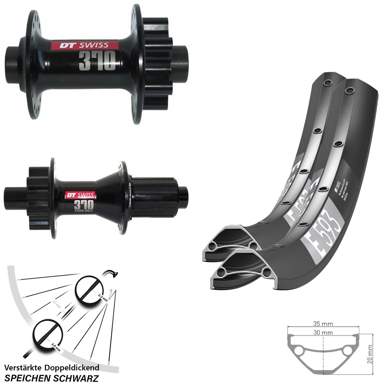 6-Loch Laufradsatz 27,5 Zoll DT Swiss E593 370 Hybrid 8-11 fach 15x100 12x142
