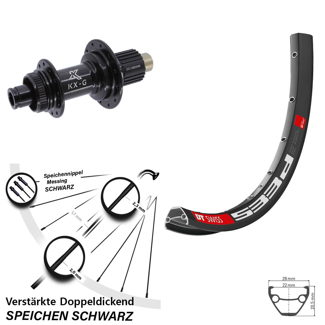 Centerlock Hinterrad 26 Zoll DT Swiss 533d KX-G Steckachse Shimano Micro Spline 12x142