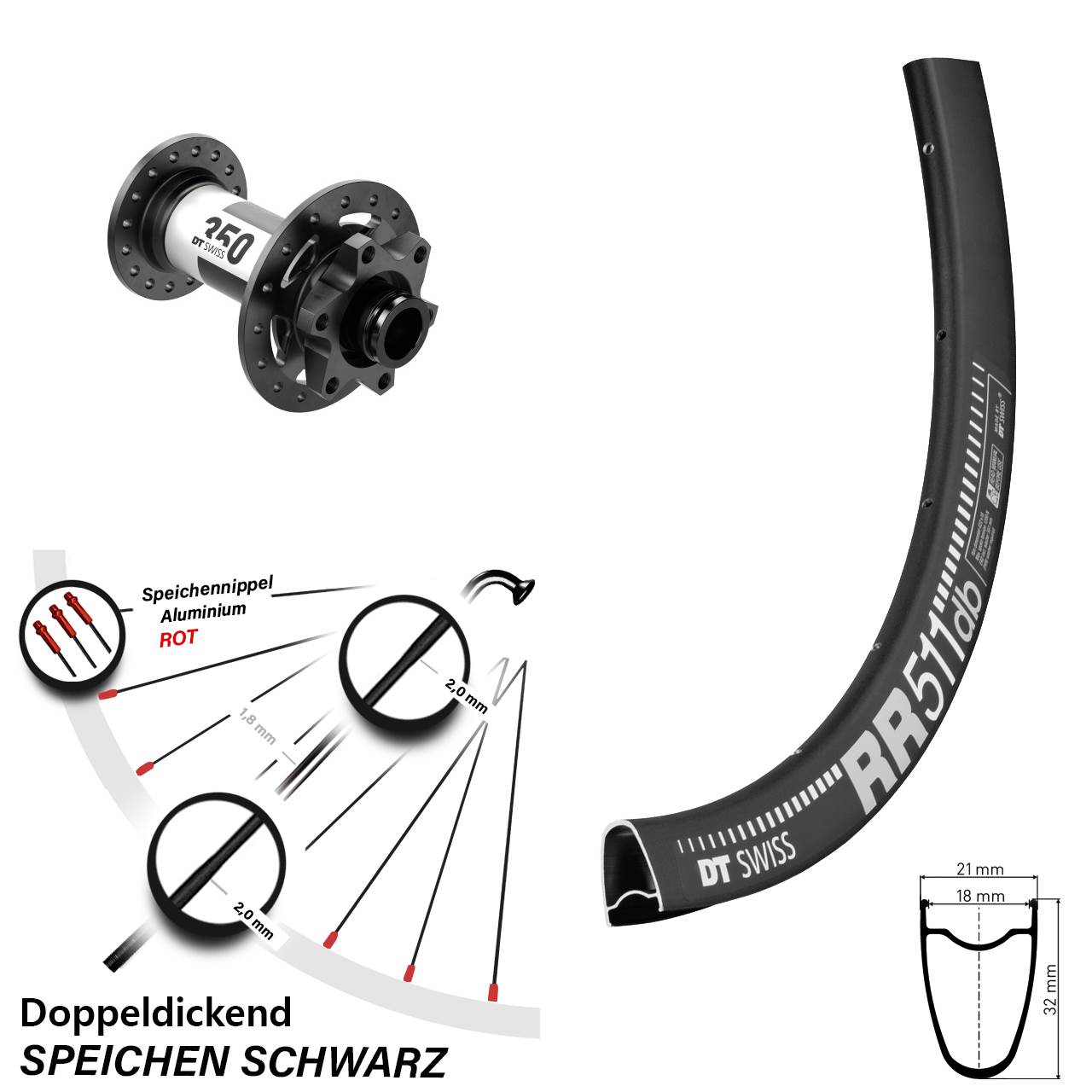DT Swiss RR 511-350 28 Zoll Vorderrad 6-Loch 15x100