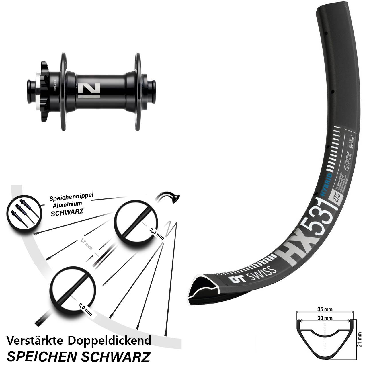 Boost 6-Loch Vorderrad 15x110 29 Zoll DT Swiss HX531 Novatec D041SB