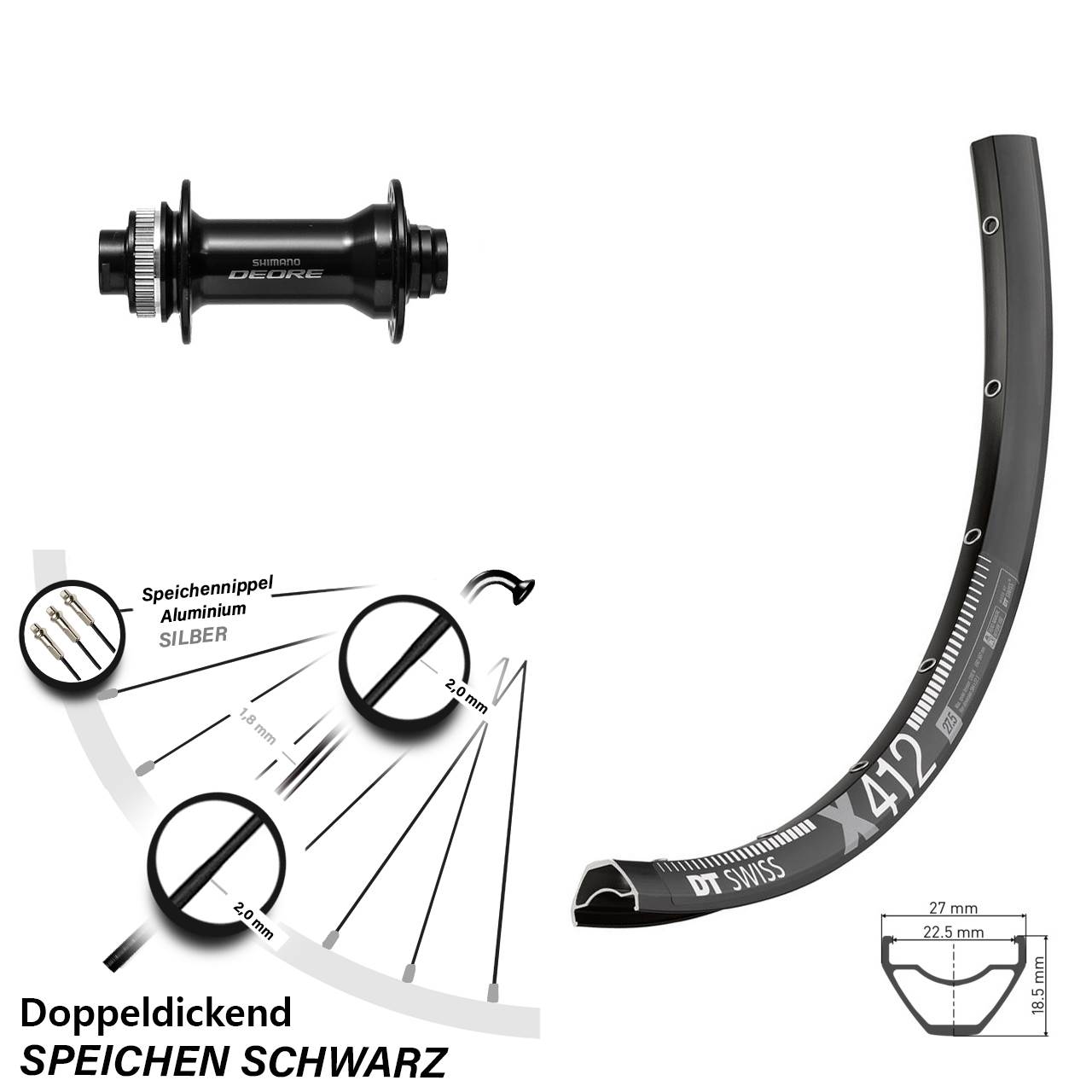 29 Zoll DT Swiss X 412 Shimano Deore Disc Laufrad 15x110 Boost