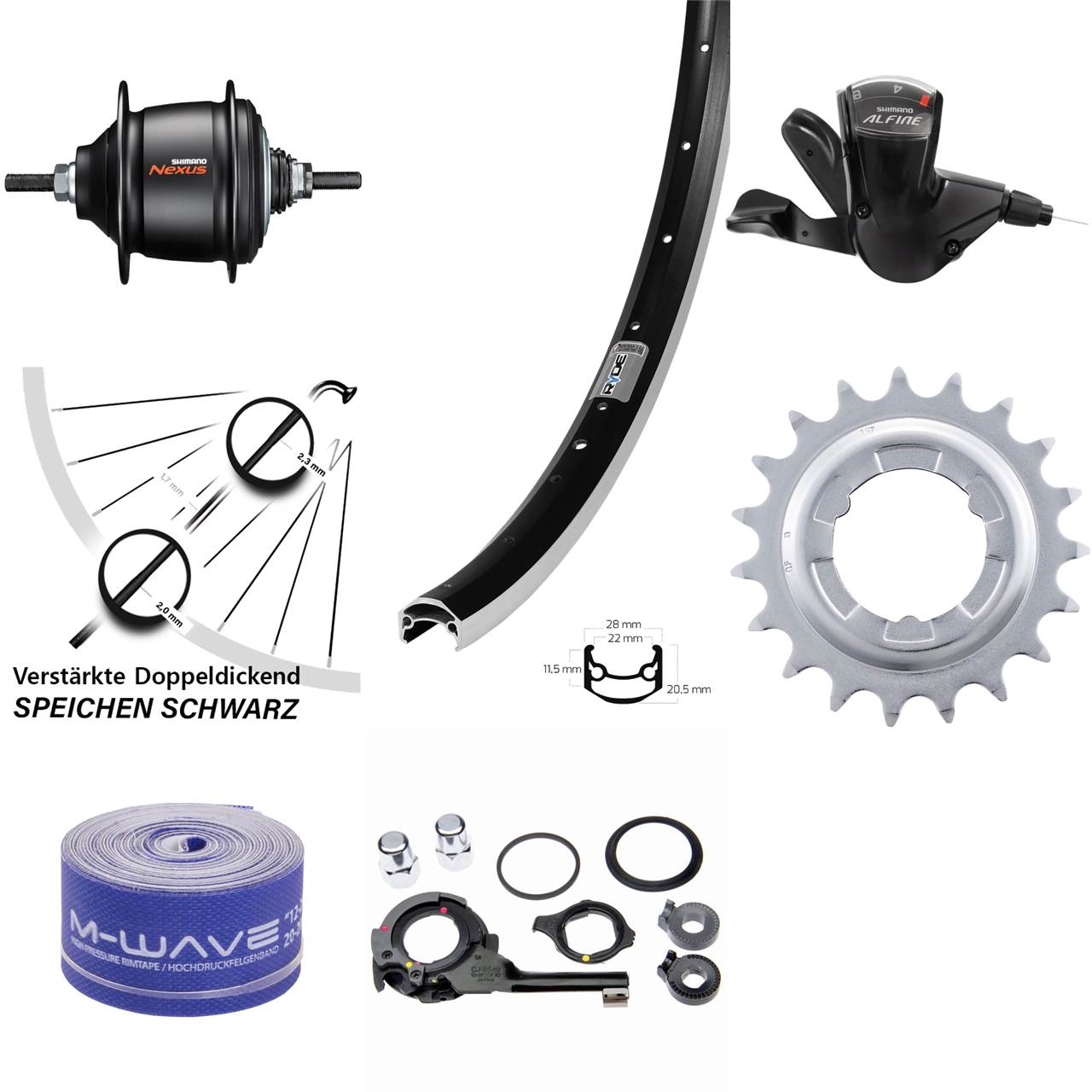 27,5 Zoll Ryde Andra 35 Shimano Nexus 8 Gang Freilauf Hinterrad schwarz