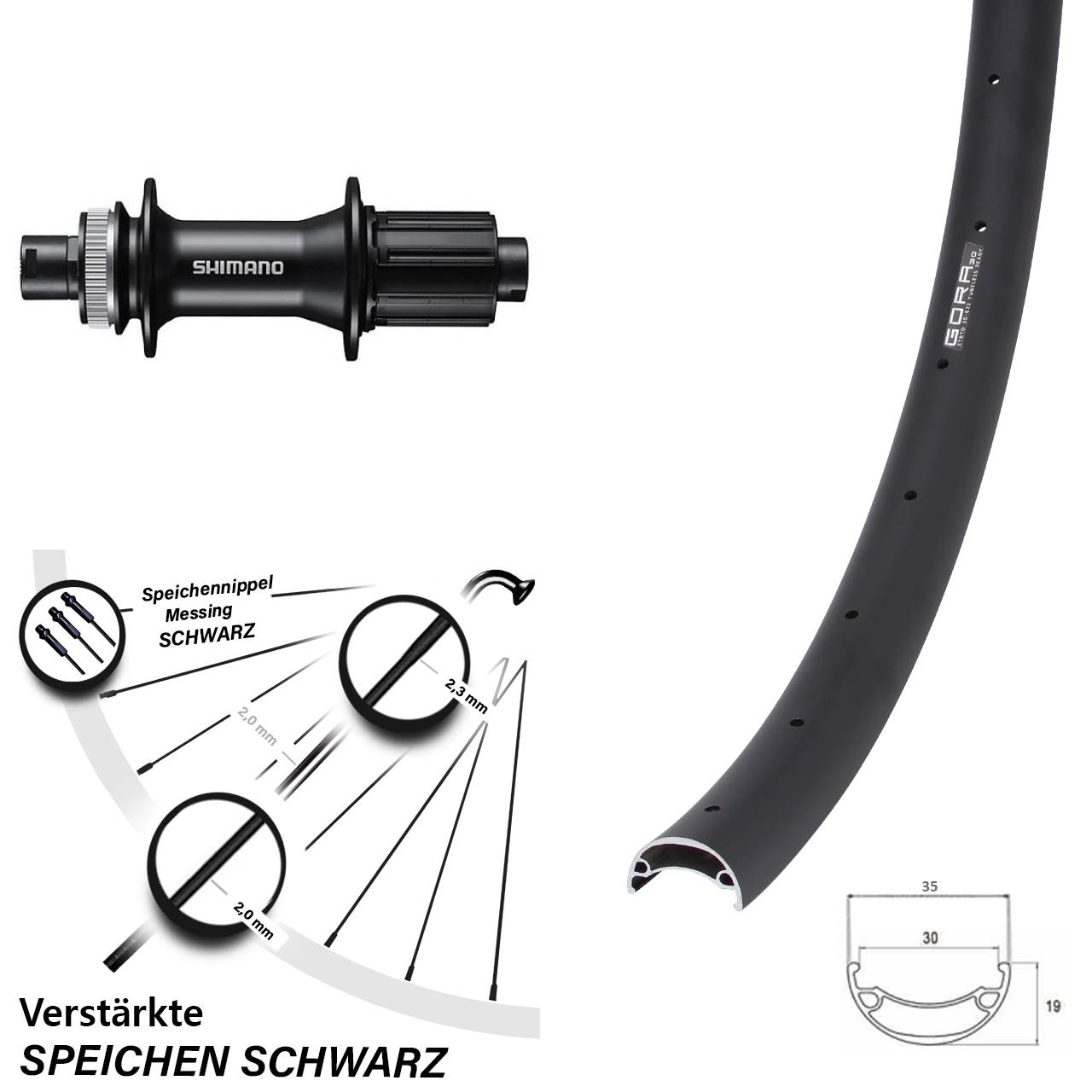 Centerlock Hinterrad 26 Zoll Gora 30 Shimano FH-MT400 8-11 fach HG 12x142