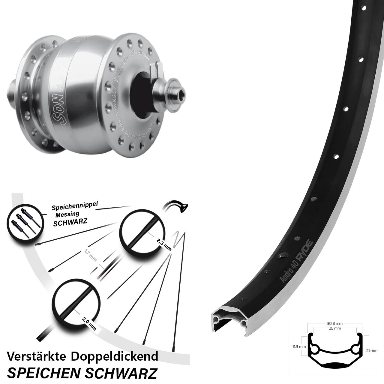 28 Zoll Ryde Andra 40 SON delux Dynamo-Vorderrad QR