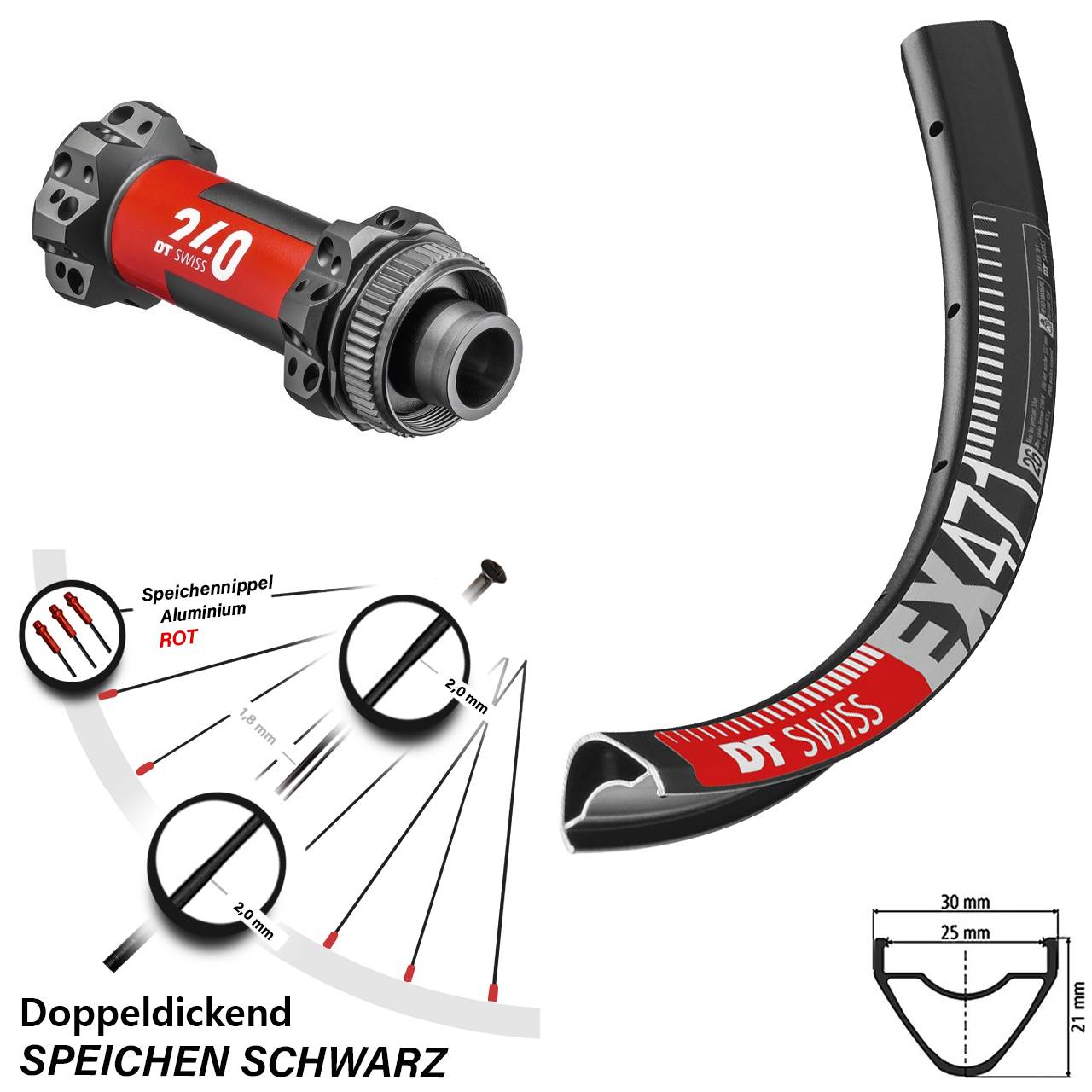 DT Swiss 240 Nabe Straightpull Centerlock Boost EX 471 Vorderrad 27,5 Zoll