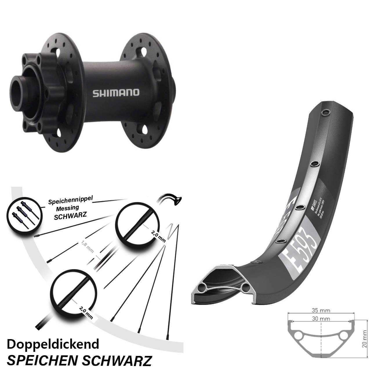 DT Swiss E593 Shimano Deore XT 27,5 Zoll 6-Loch Vorderrad 15x100