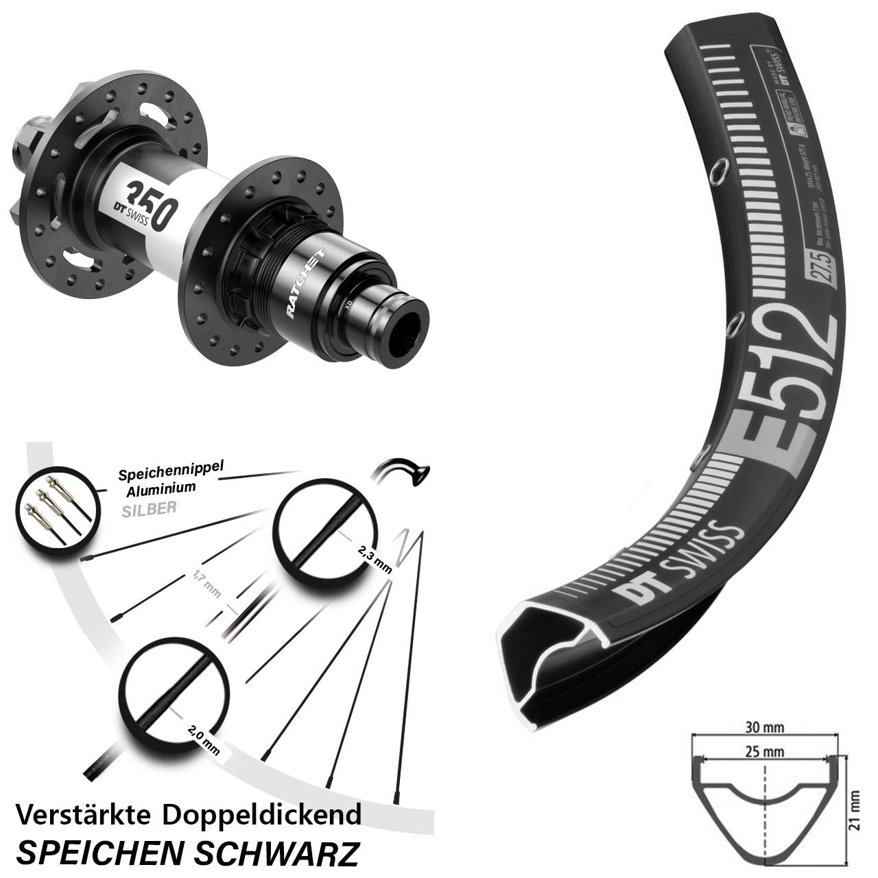 Boost 6-Loch 29 Zoll Hinterrad 12x148 E512 DT Swiss 350 SRAM XD