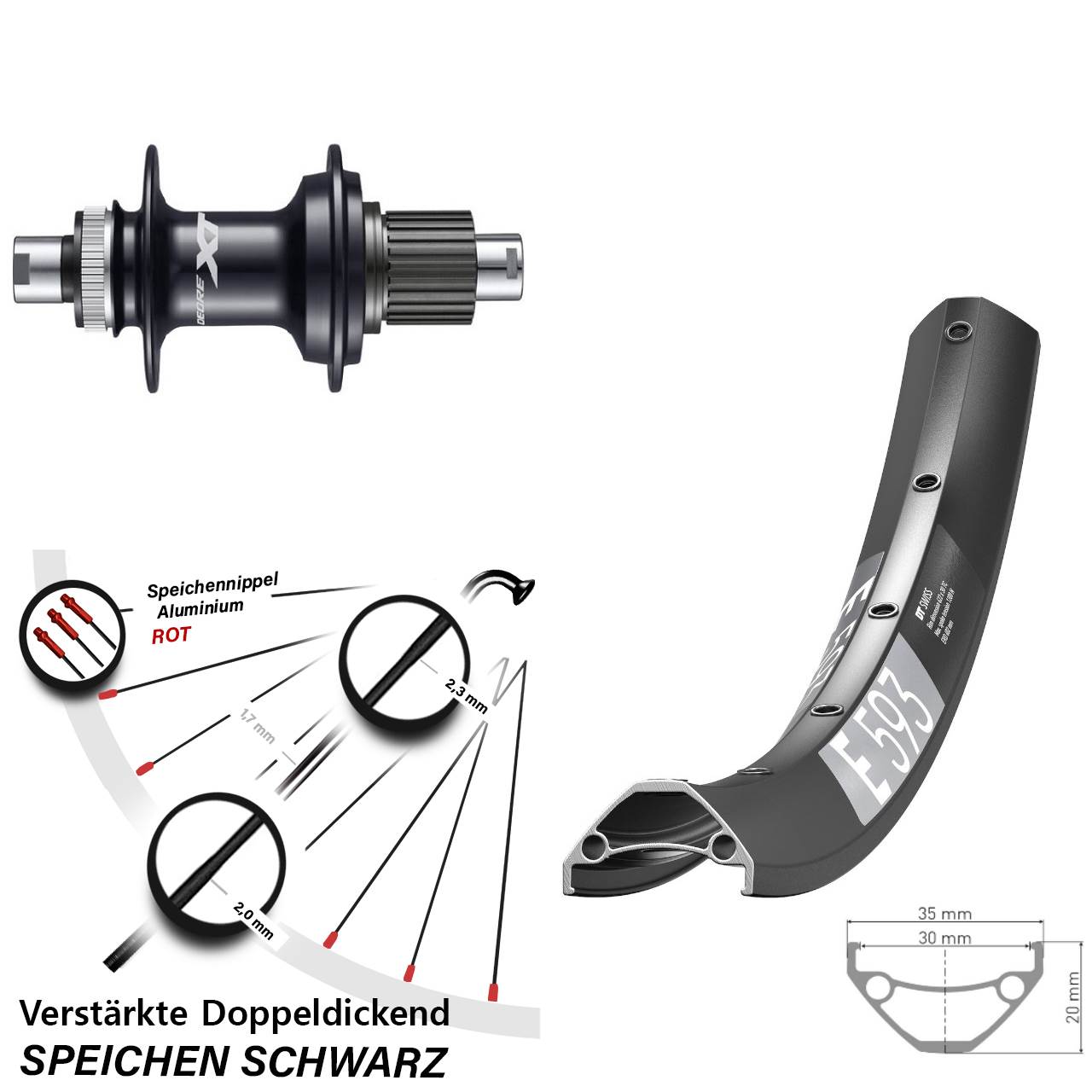 27,5 Zoll DT Swiss E 593 Shimano FH-M8110 Hinterrad Centerlock 12x142 Micro Spline