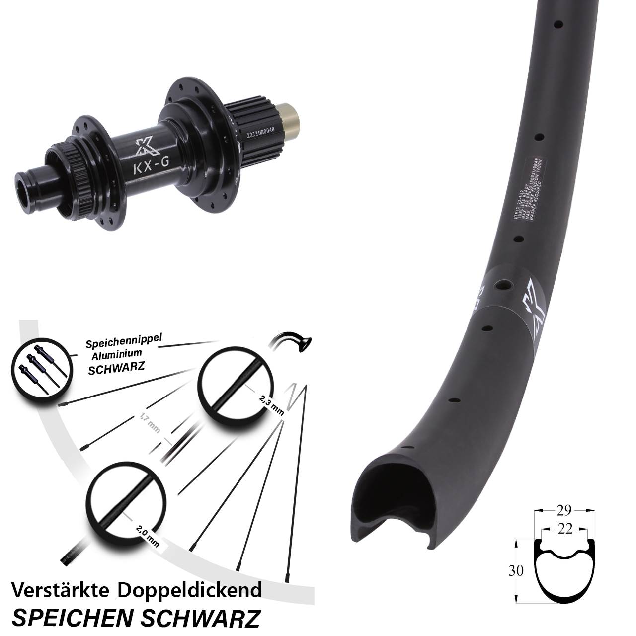 Hinterrad Centerlock 28 Zoll KX-GRC Carbon Steckachse Shimano Micro Spline