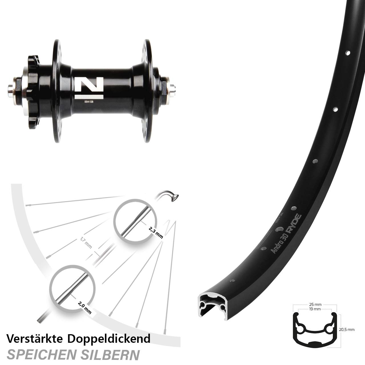 29 Zoll Ryde Andra 30 Disc Novatec D-041 6-Loch Vorderrad QR