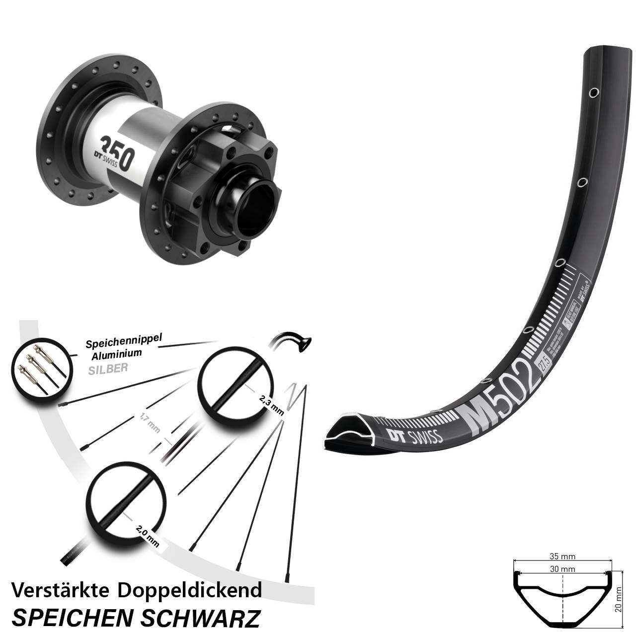 Disc Vorderrad 20x110 Boost 27,5 Zoll DT Swiss M502-350