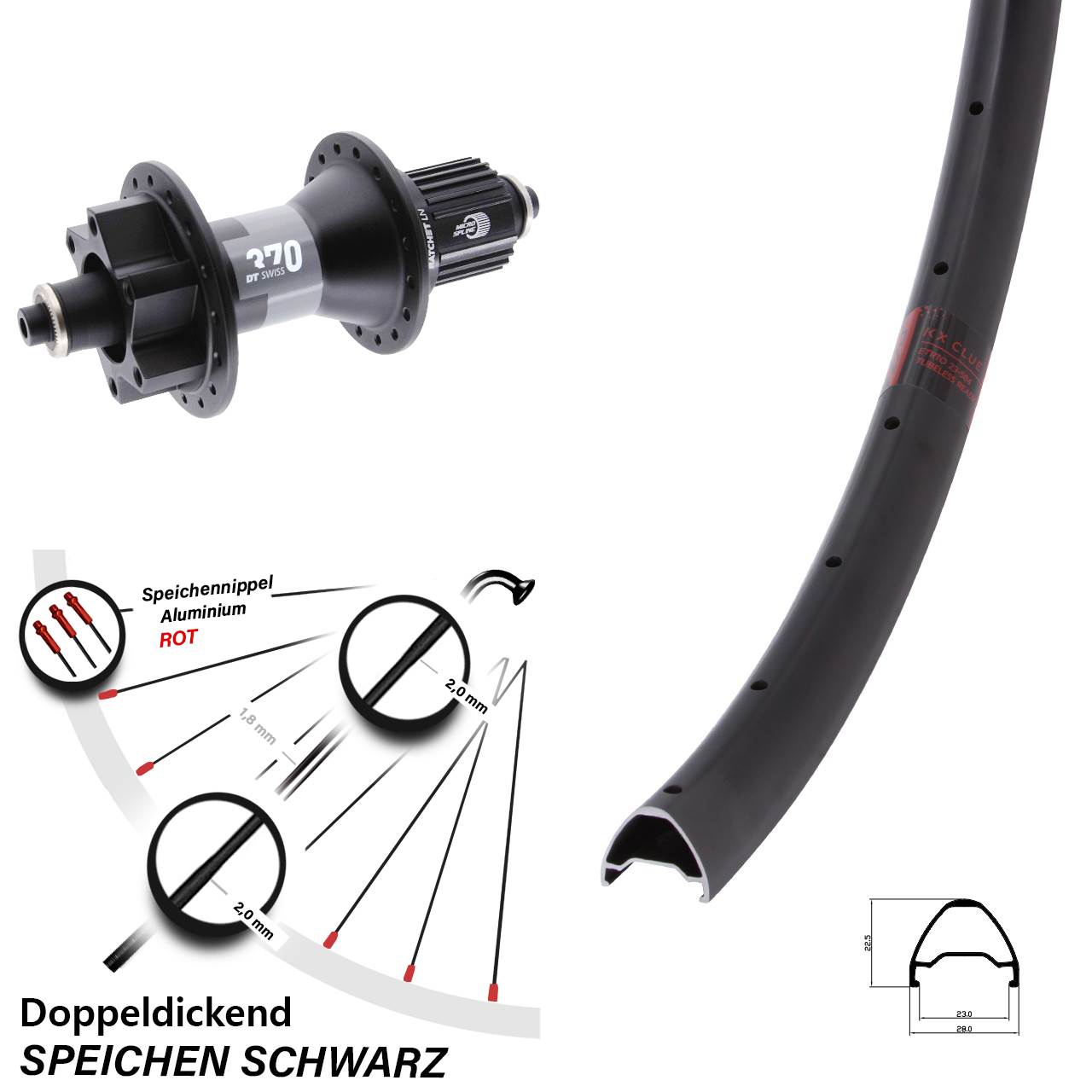 29 Zoll KX Clue DT Swiss 370 Boost 6-Loch Hinterrad QR Boost Micro Spline