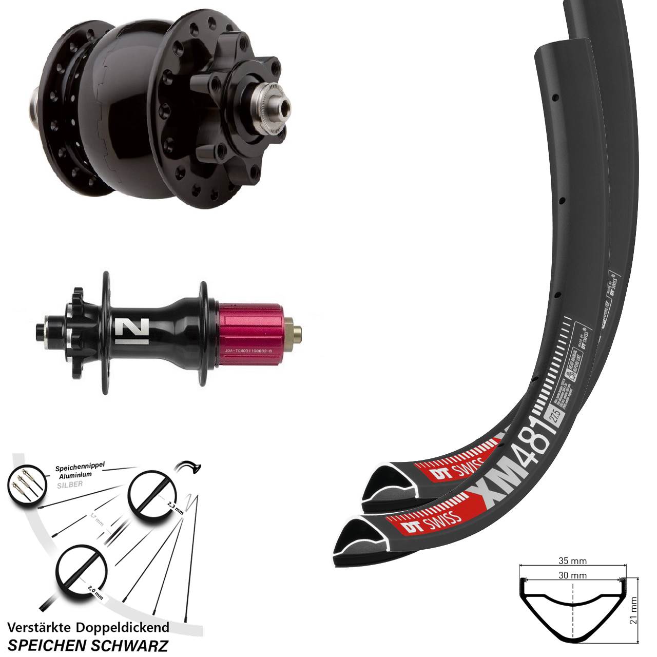 Laufradsatz 27,5 Zoll DT Swiss XM 481 Novatec Superlight SON 28 8-12 fach HG