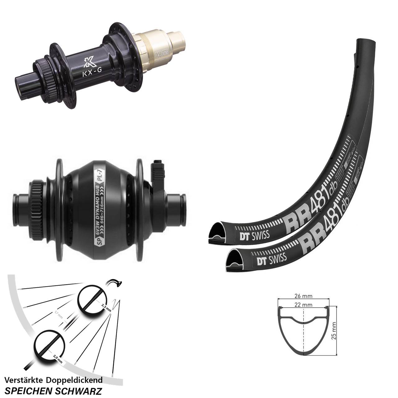 28 Zoll DT Swiss RR 481 KX-G Shutter PL-7 Centerlock Laufradsatz 12x100/142 XDR 11-12 fach