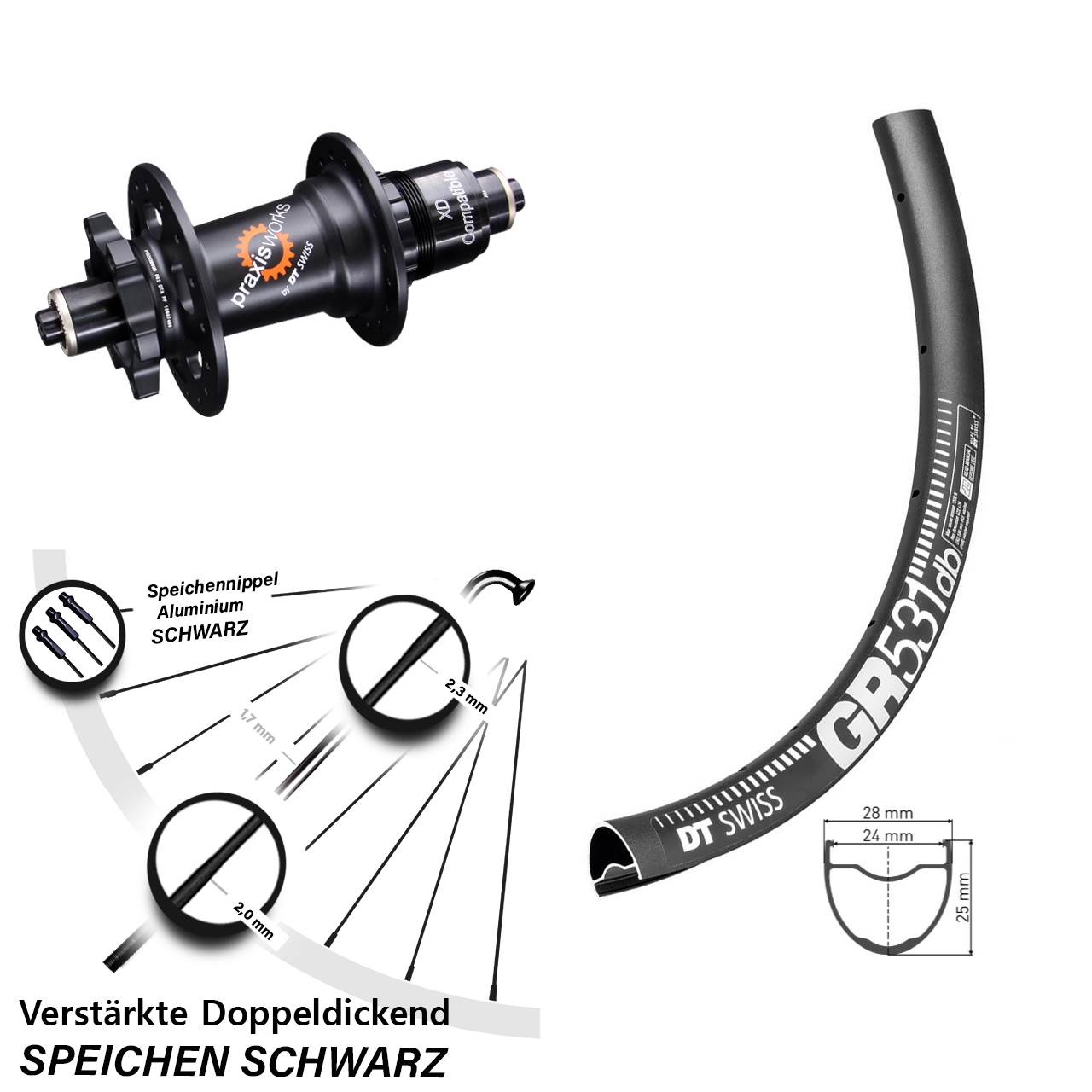 DT Swiss GR531 DT Swiss 350 28-29 Zoll Hinterrad 6-Loch QR SRAM XD