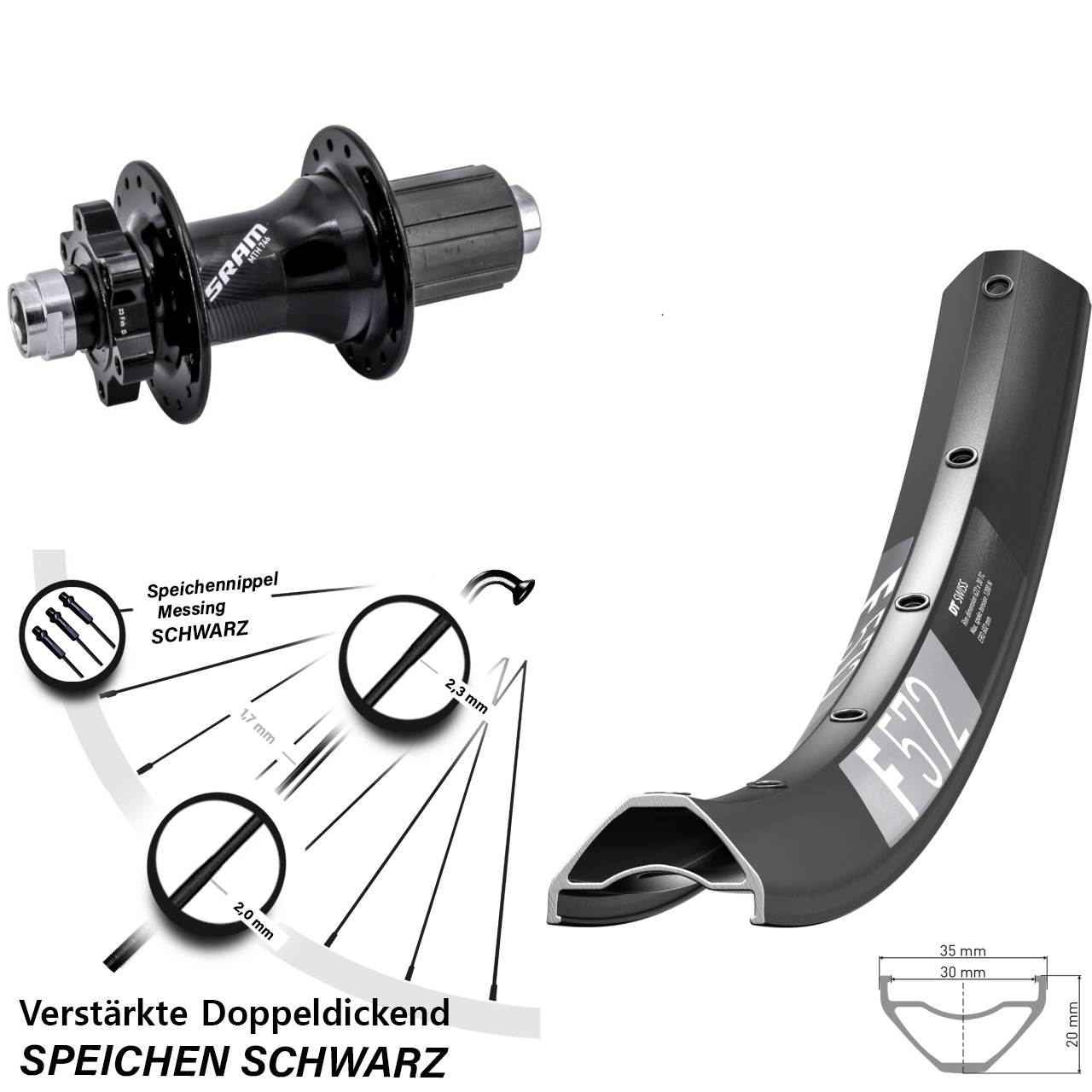Disc Hinterrad 650B DT Swiss F 572 Sram 746 8-11 fach HG 12x148