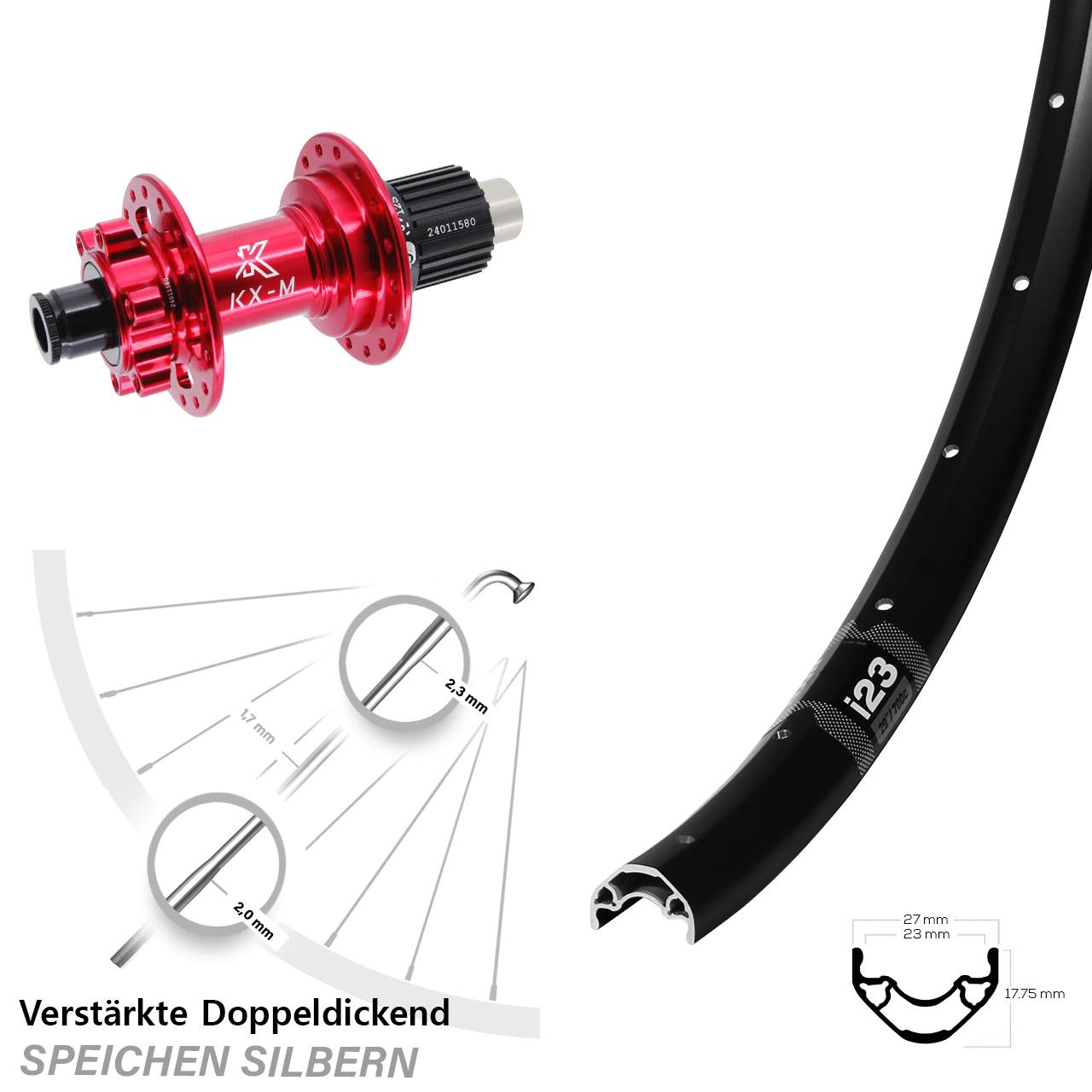 WTB i23 ST KX-M rot 28 Zoll Hinterrad 6-Loch 12x142 Shimano Micro Spline