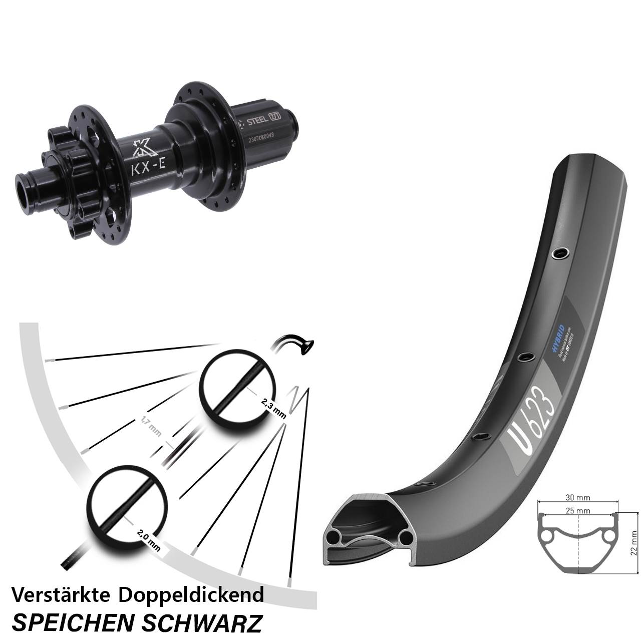 28-29 Zoll DT Swiss U 623 KX-E Stahl Freilauf Boost Disc Laufrad 12x148 8-12 fach