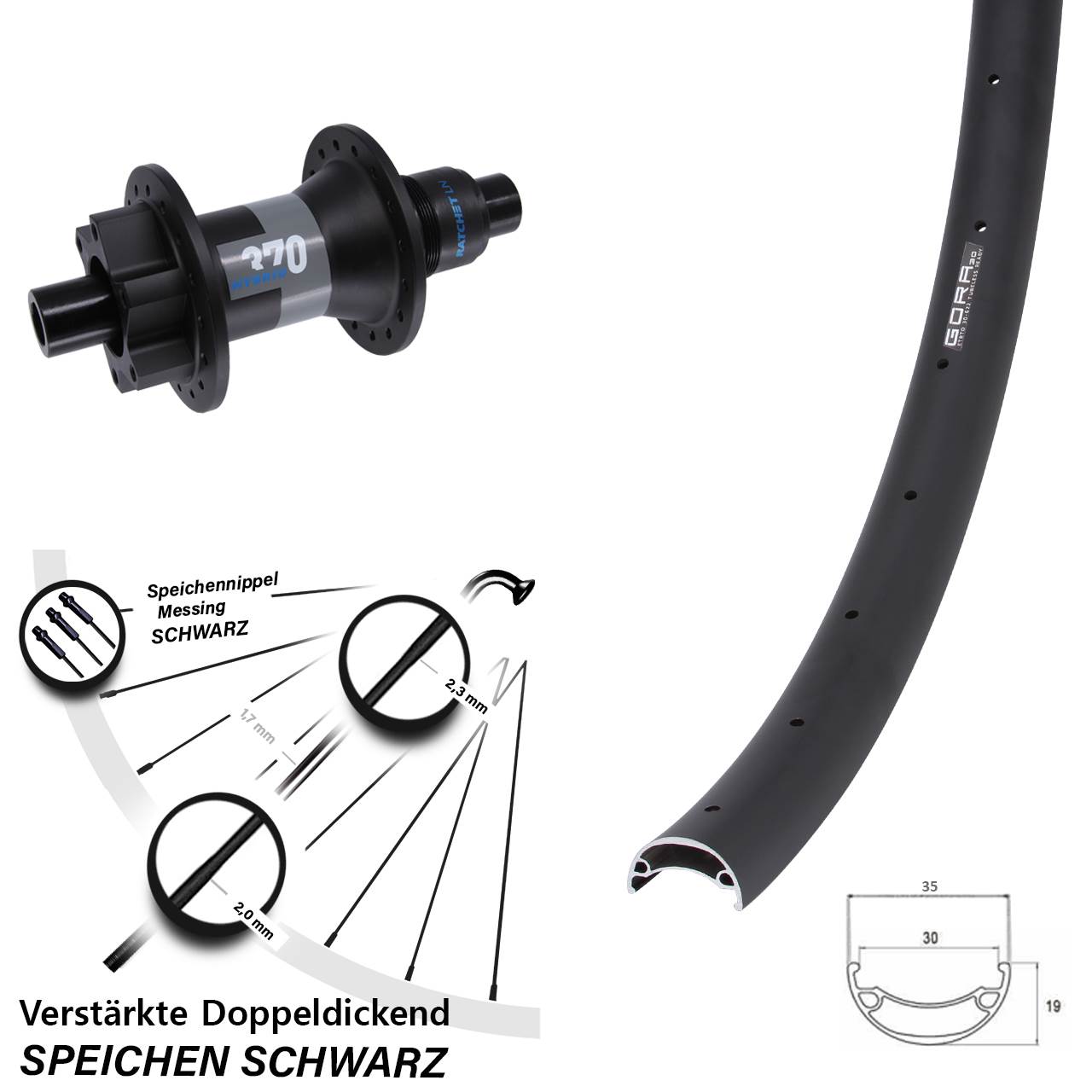 6-Loch Hinterrad 12x148 27,5 Zoll Gora 30 DT Swiss 370 Hybrid XD 11-12 fach
