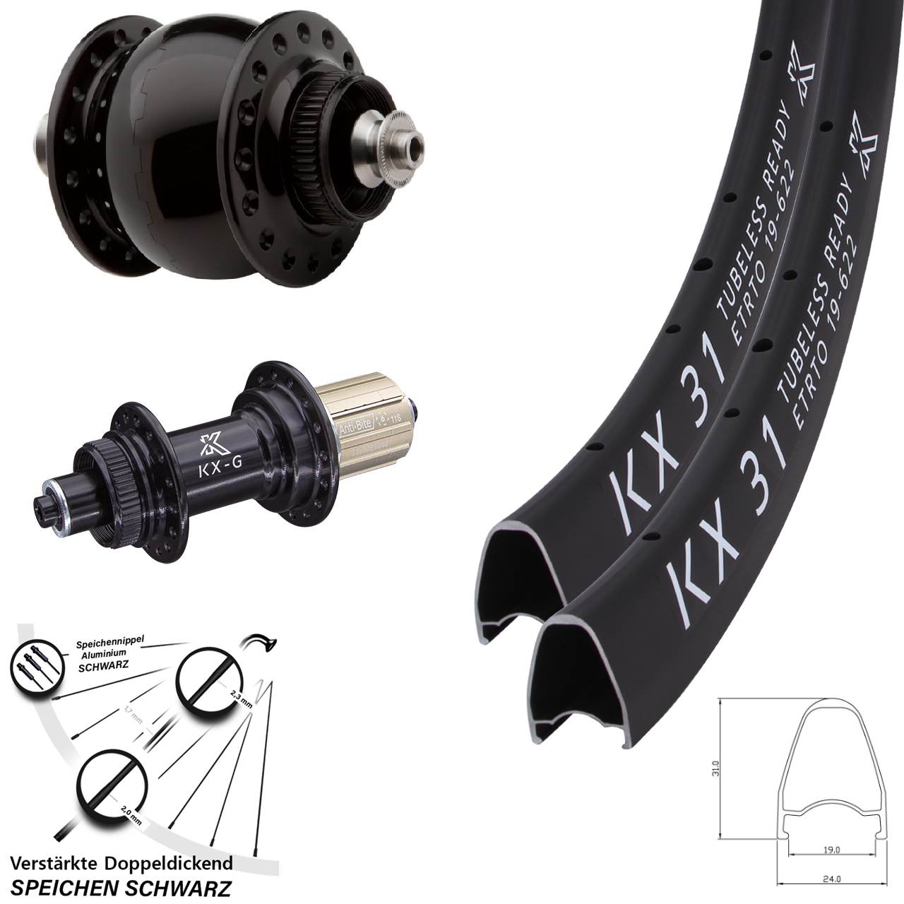 Laufradsatz Centerlock QR 28 Zoll KX-G 31 SON delux 8-12 fach HG