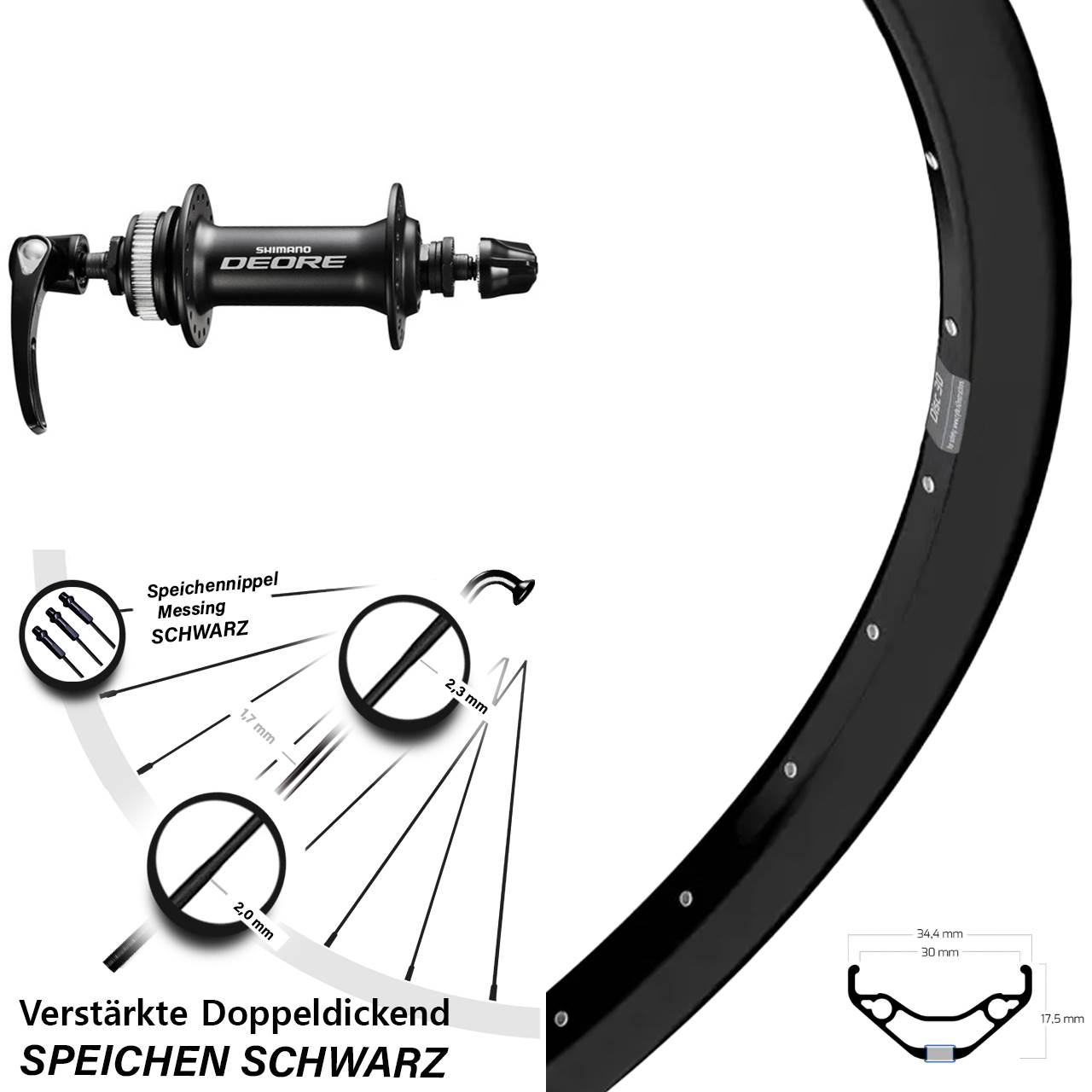 Ryde Disc 30 Shimano HB-M6000 27,5 Zoll Centerlock Vorderrad QR