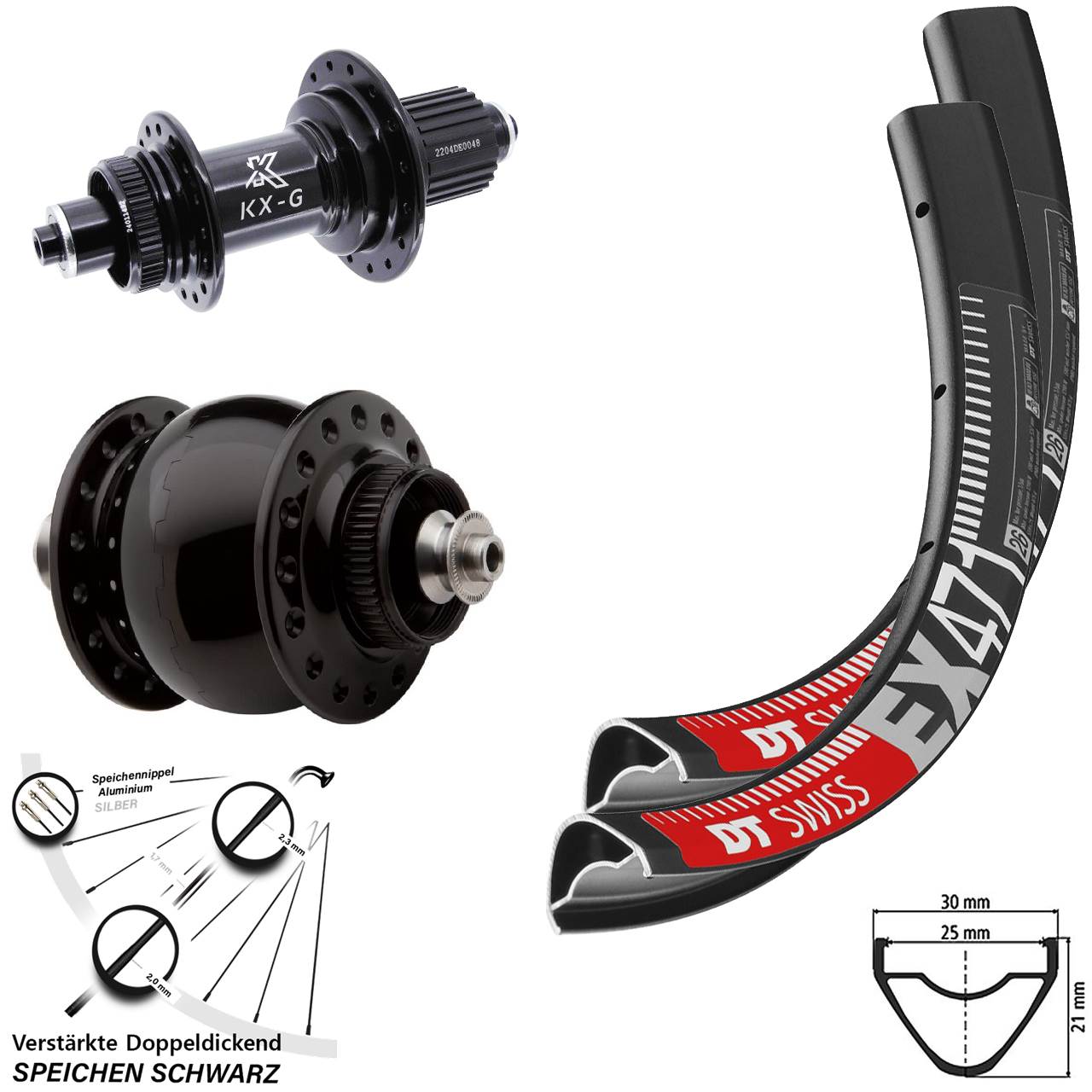 Disc Laufradsatz 29 Zoll DT Swiss EX471 KX-GS verstärkt SON 28 Micro Spline QR