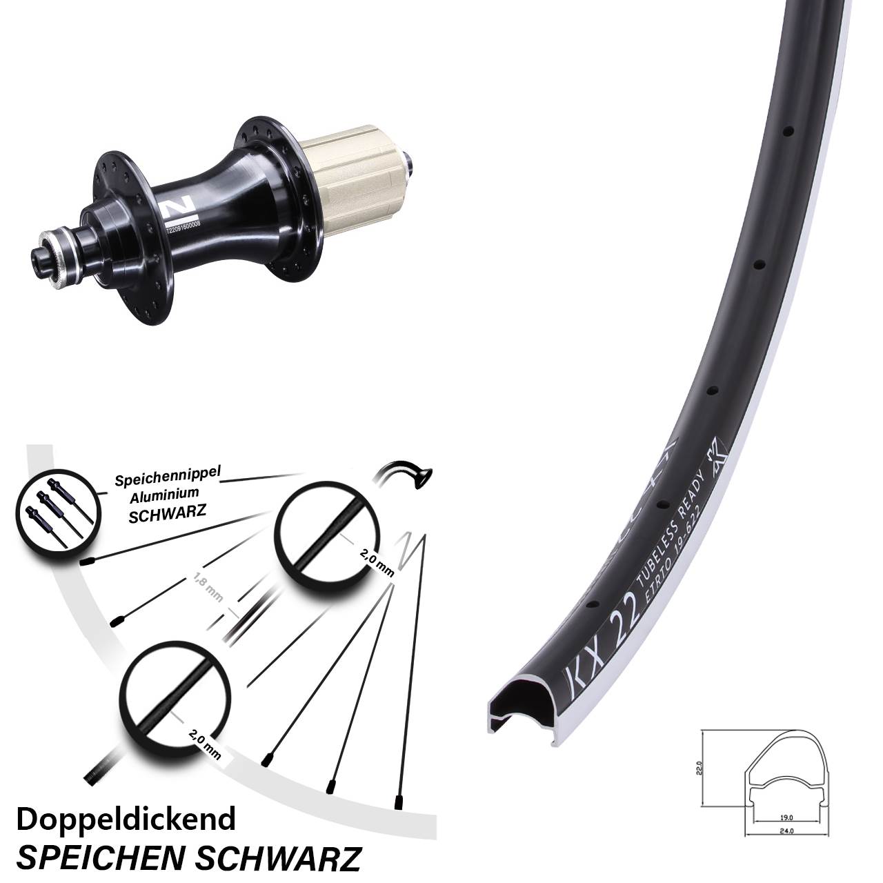 28 Zoll KX 22 OS Novatec F162SB Hinterrad QR 8-12 fach